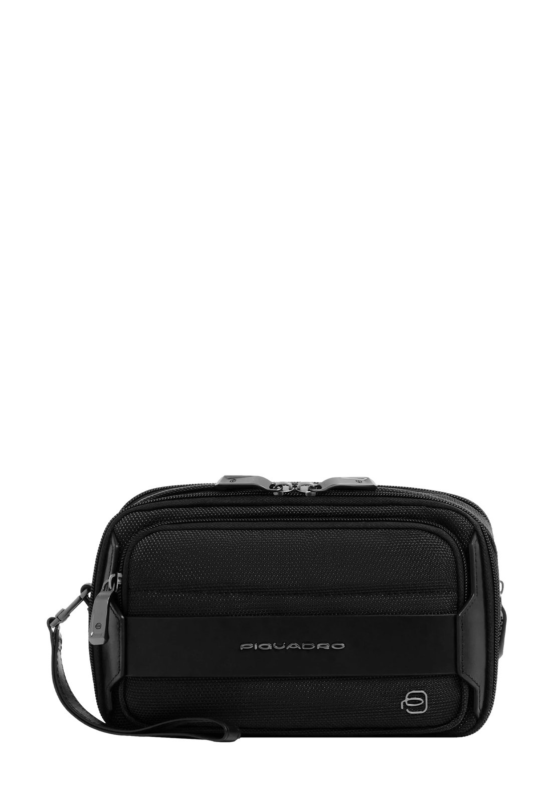 PIQUADRO POCHETTE IN PELLE E TESSUTO