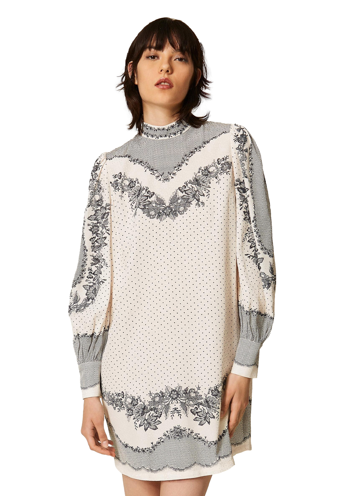 TWINSET ABITO CORTO STAMPA PIZZO E FIORI