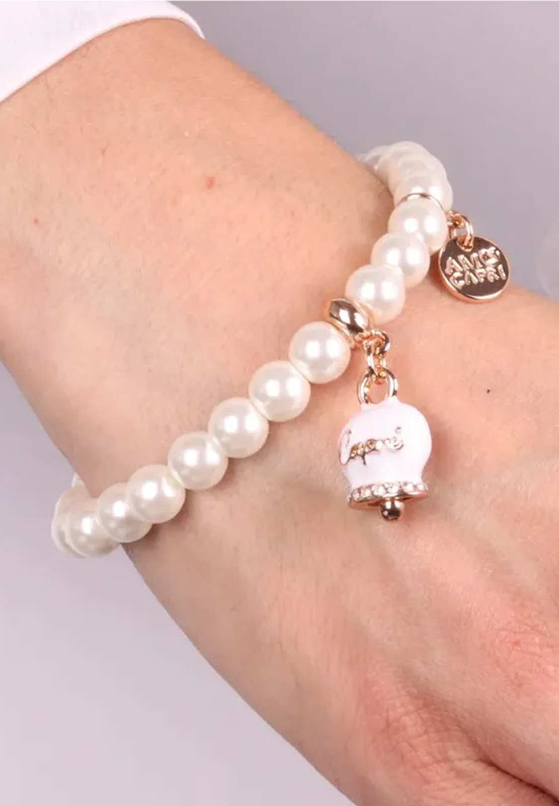 AMO CAPRI BRACCIALE PERLE E CAMPANA BIANCA