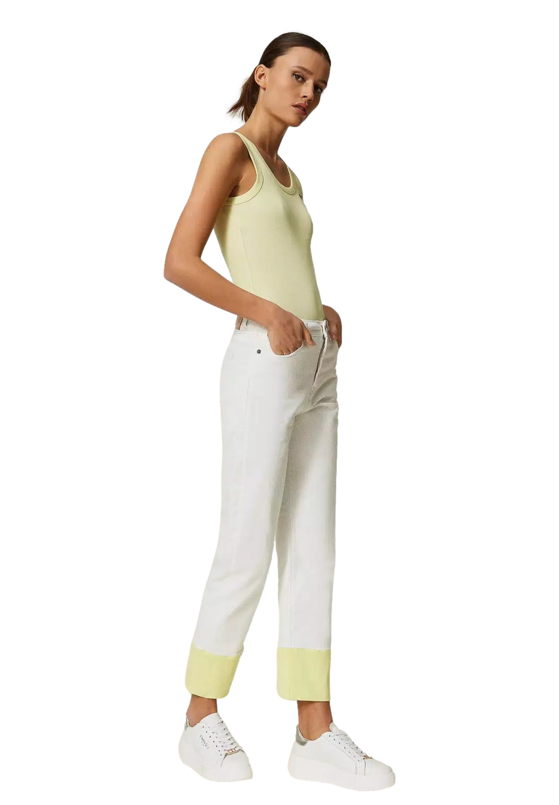 TWINSET ACTITUDE PANTALONI IN BULL CON RISVOLTO