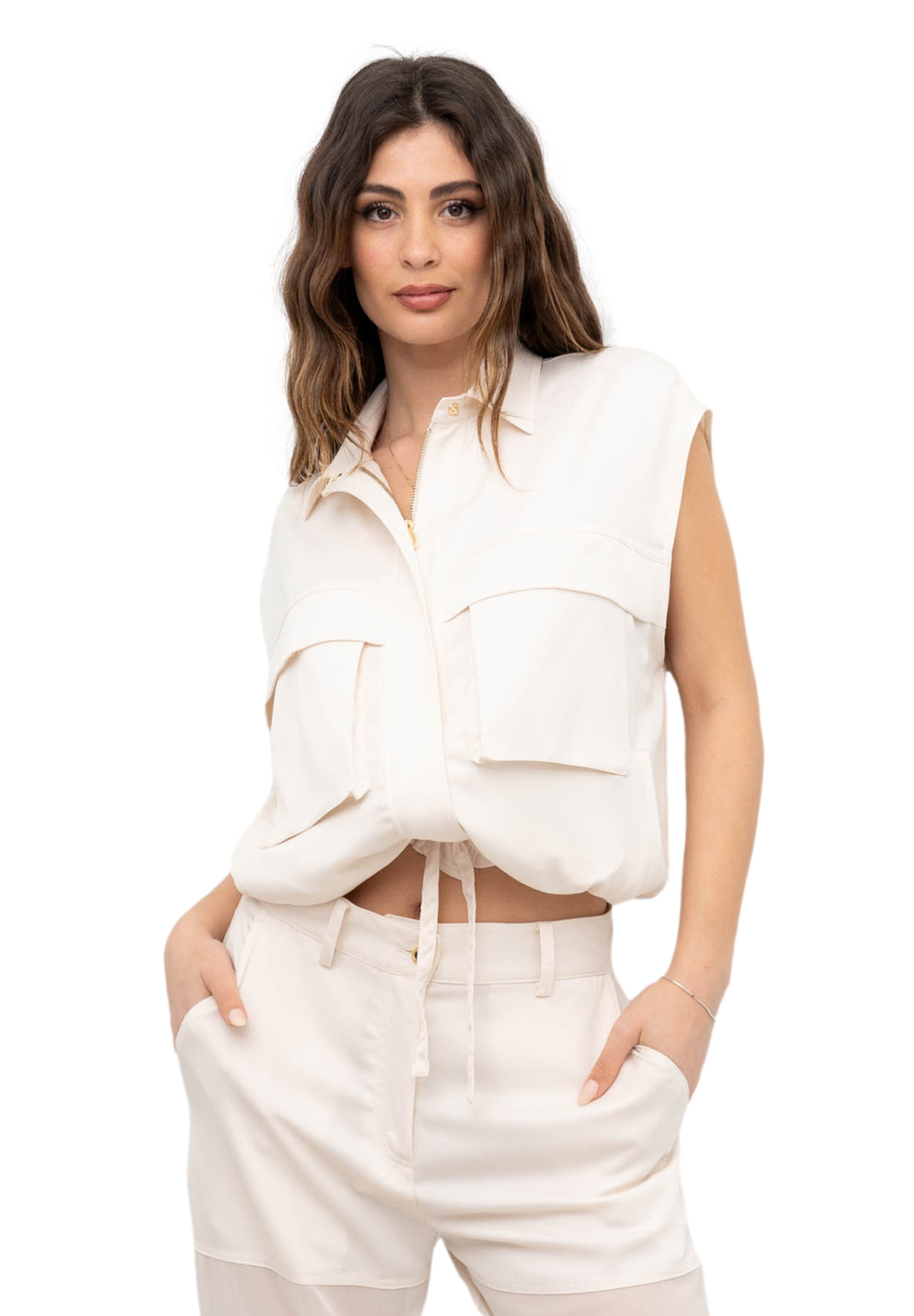 PINKO GILET SATIN MAT CON GEORGETTE