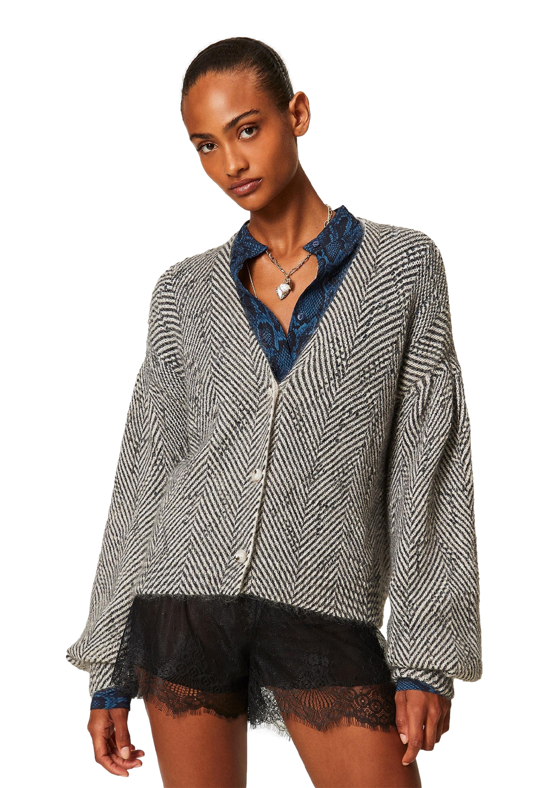 TWINSET CARDIGAN DOPPIO USO IN MOHAIR STAMPATO