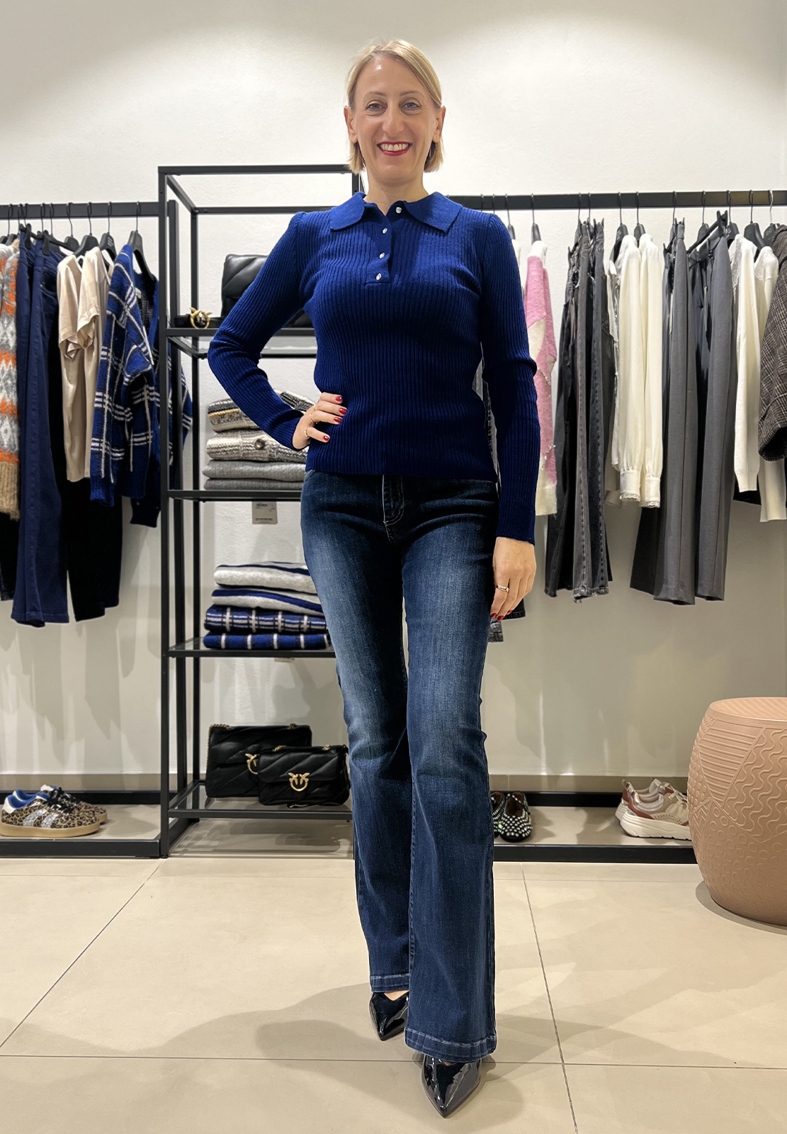 HAVEONE POLO A COSTINA CON BOTTONI STRASS