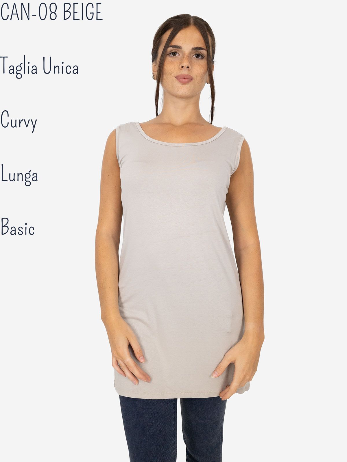 Women's long curvy basic tank top in stretch viscose – One size