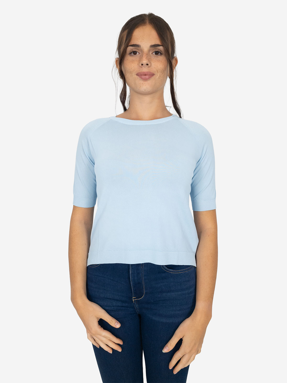 Maglia donna girocollo slim fit manica corta con spacchetti laterali