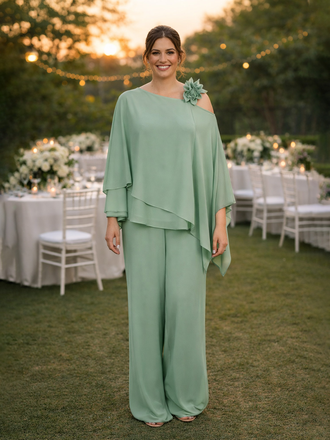 Completo Cerimonia Curvy in Georgette con Casacca e Pantalone ysv370