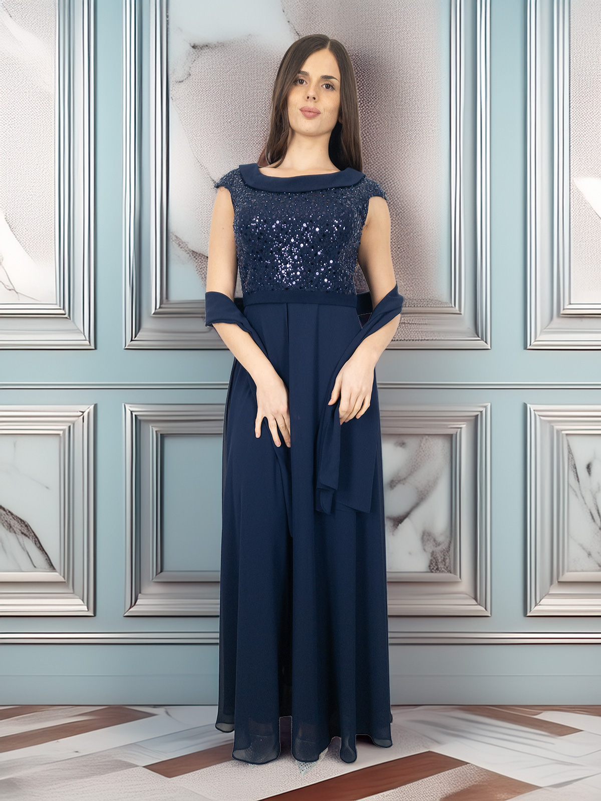 Tuta Elegante da Cerimonia con Corpetto in Paillettes e Pantalone Doppio