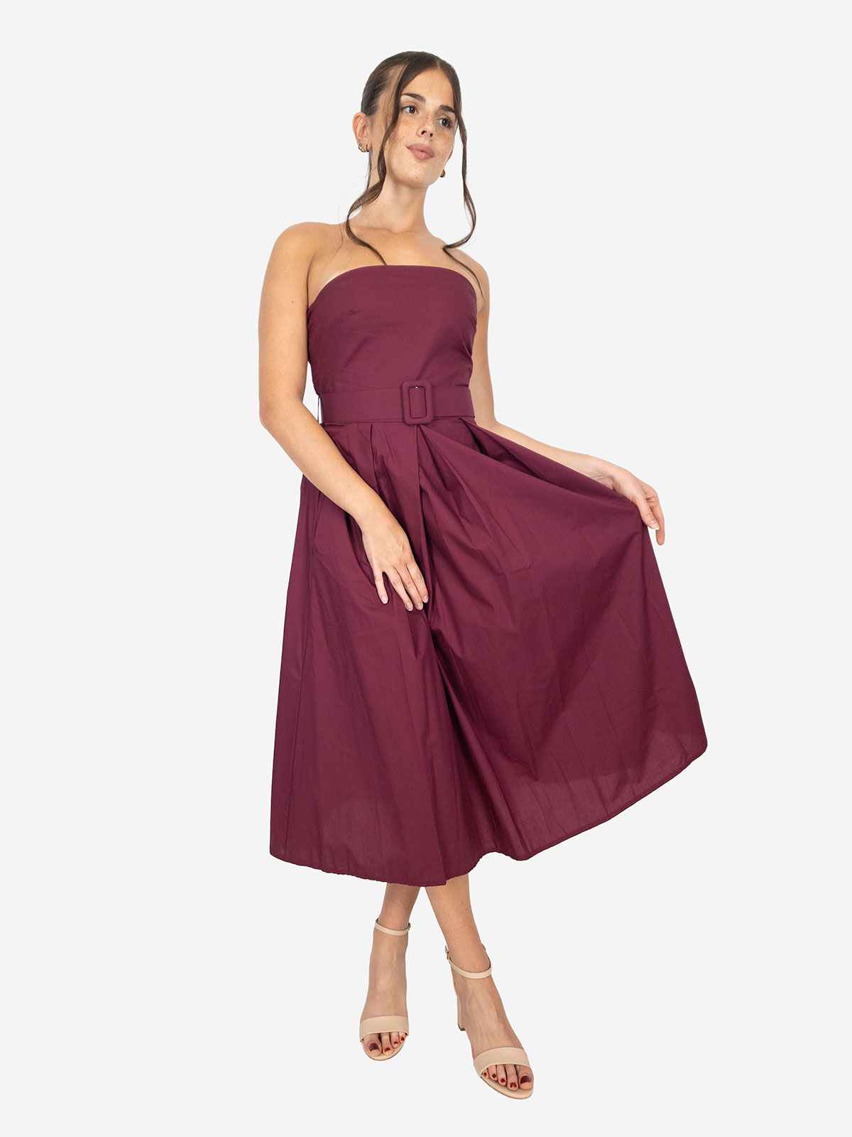 Women's cotton summer dress with belt – Strapless