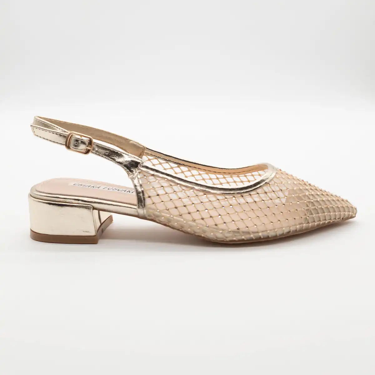 Chiara Foscari Slingback Donna Oro con Rete Brillante e Tacco Basso 3,5 cm A31-3121-ORO