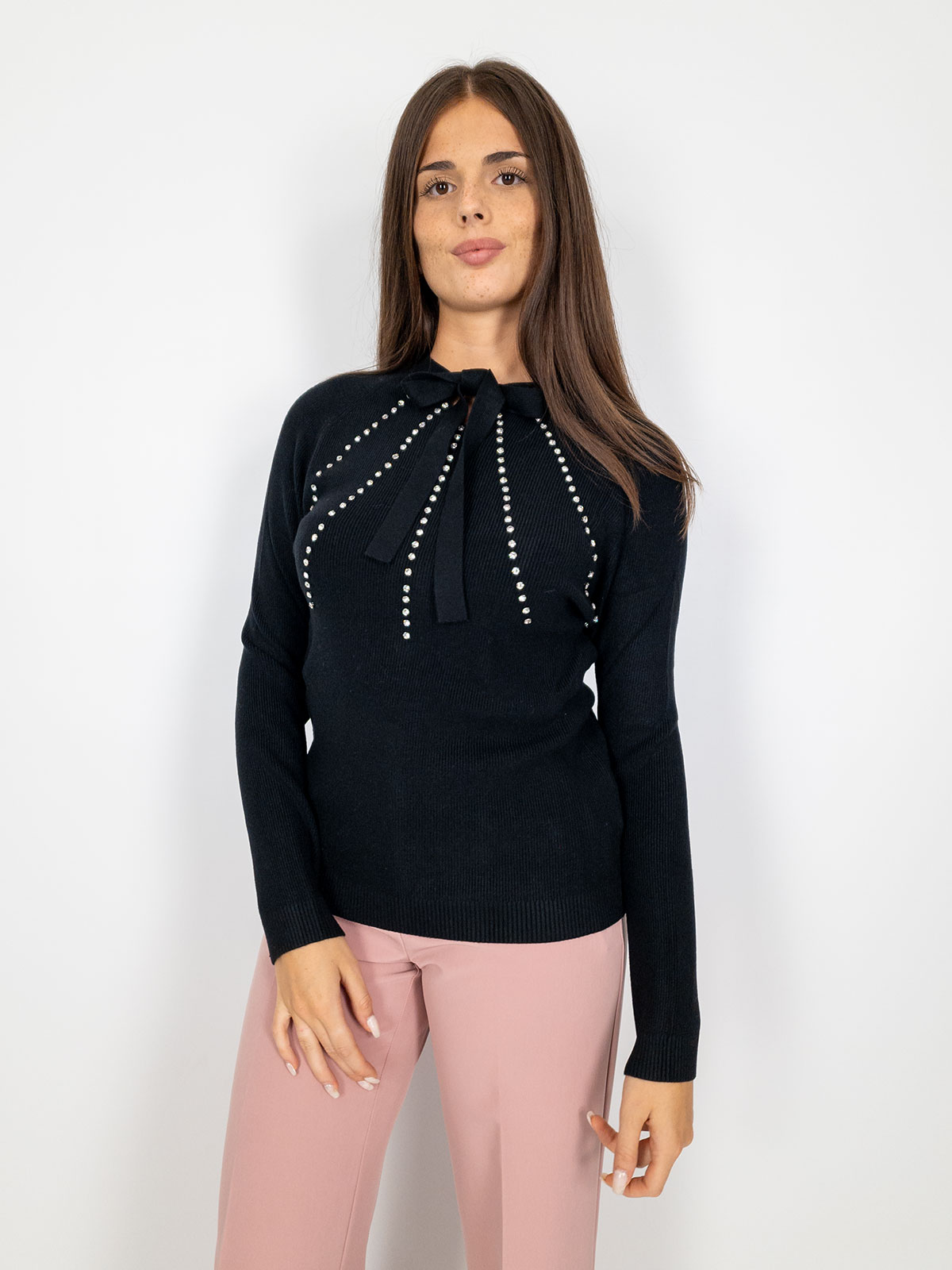 Maglia Elegante Donna Con Fiocco In Viscosa E Con Strass