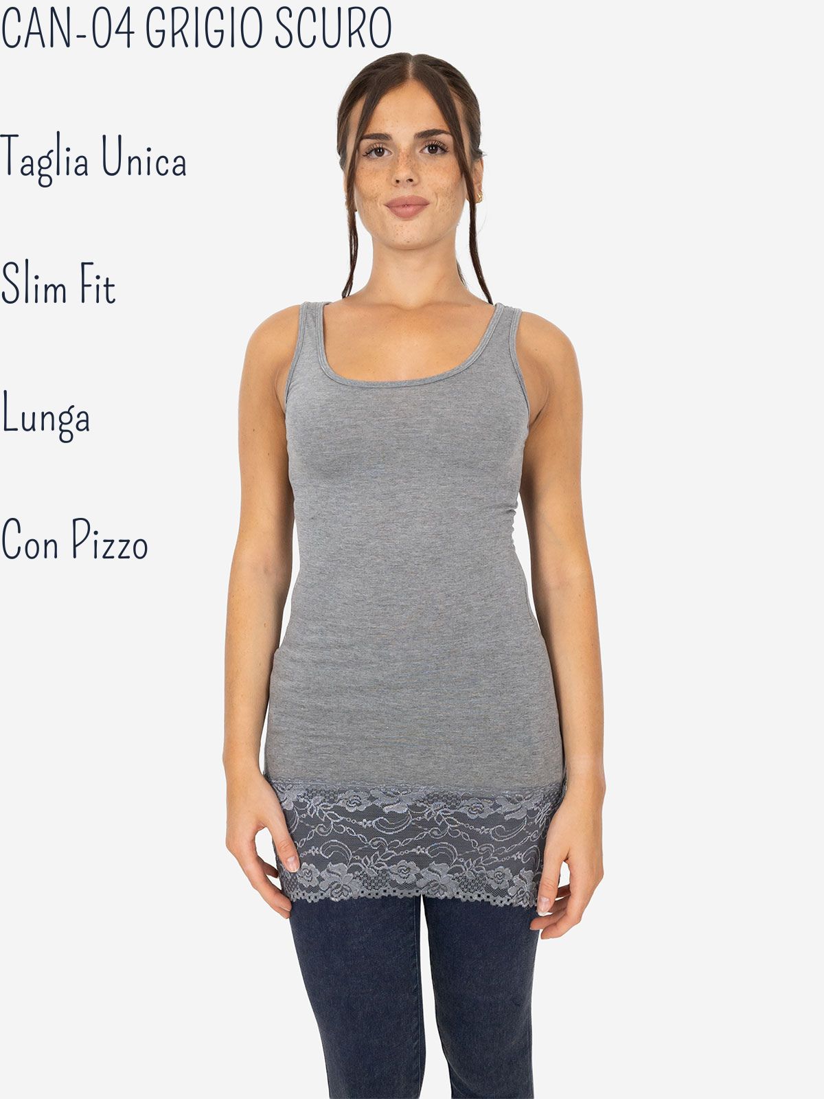 Canotta Donna Lunga Con Pizzo In Fondo Basic Per Leggings Slim Fit