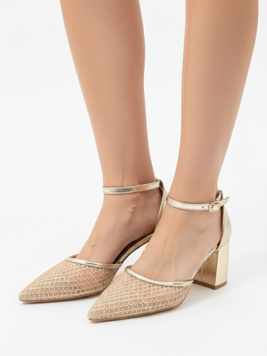 Décolleté da cerimonia oro tacco 7 cm