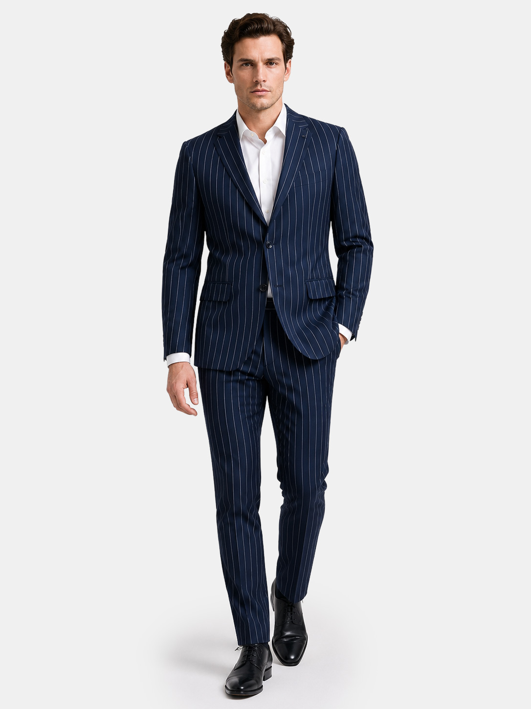 Men's Blue Pinstripe Comfort Stretch Drop 7 Suit