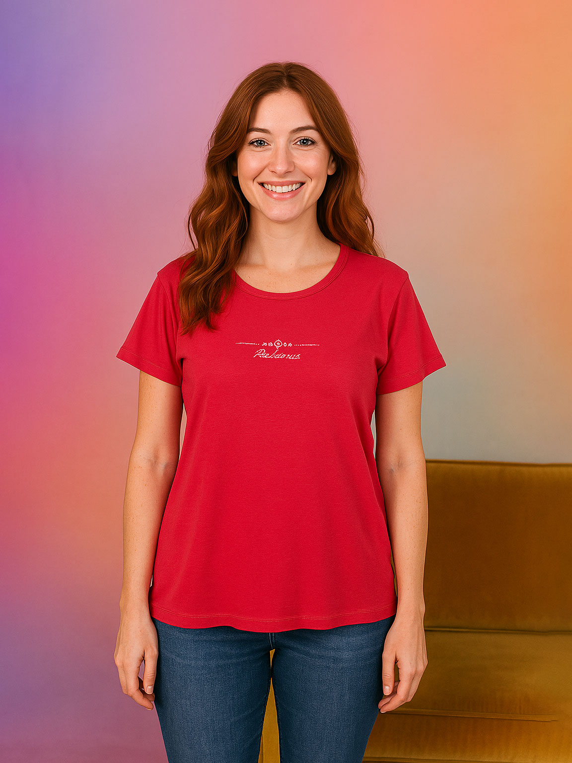 Women's T-shirt with rhinestones and logo in cotton
