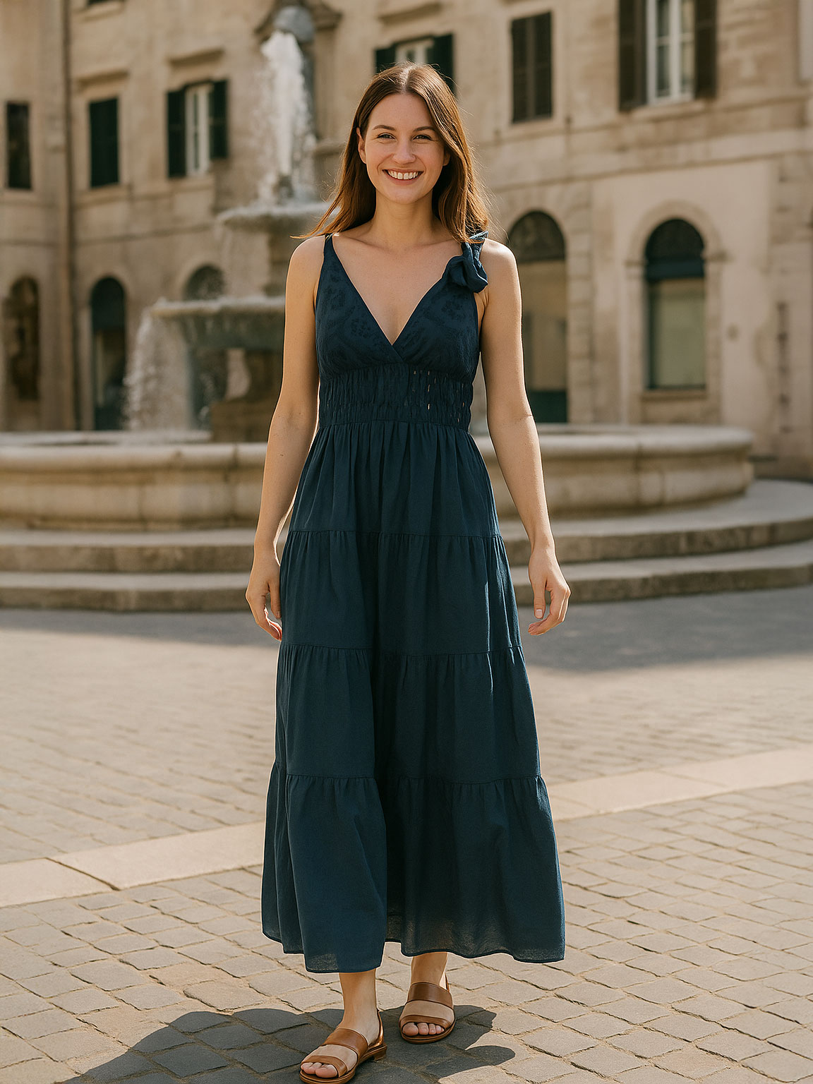 Women's Summer Cotton Dress with Broderie Anglaise Bodice