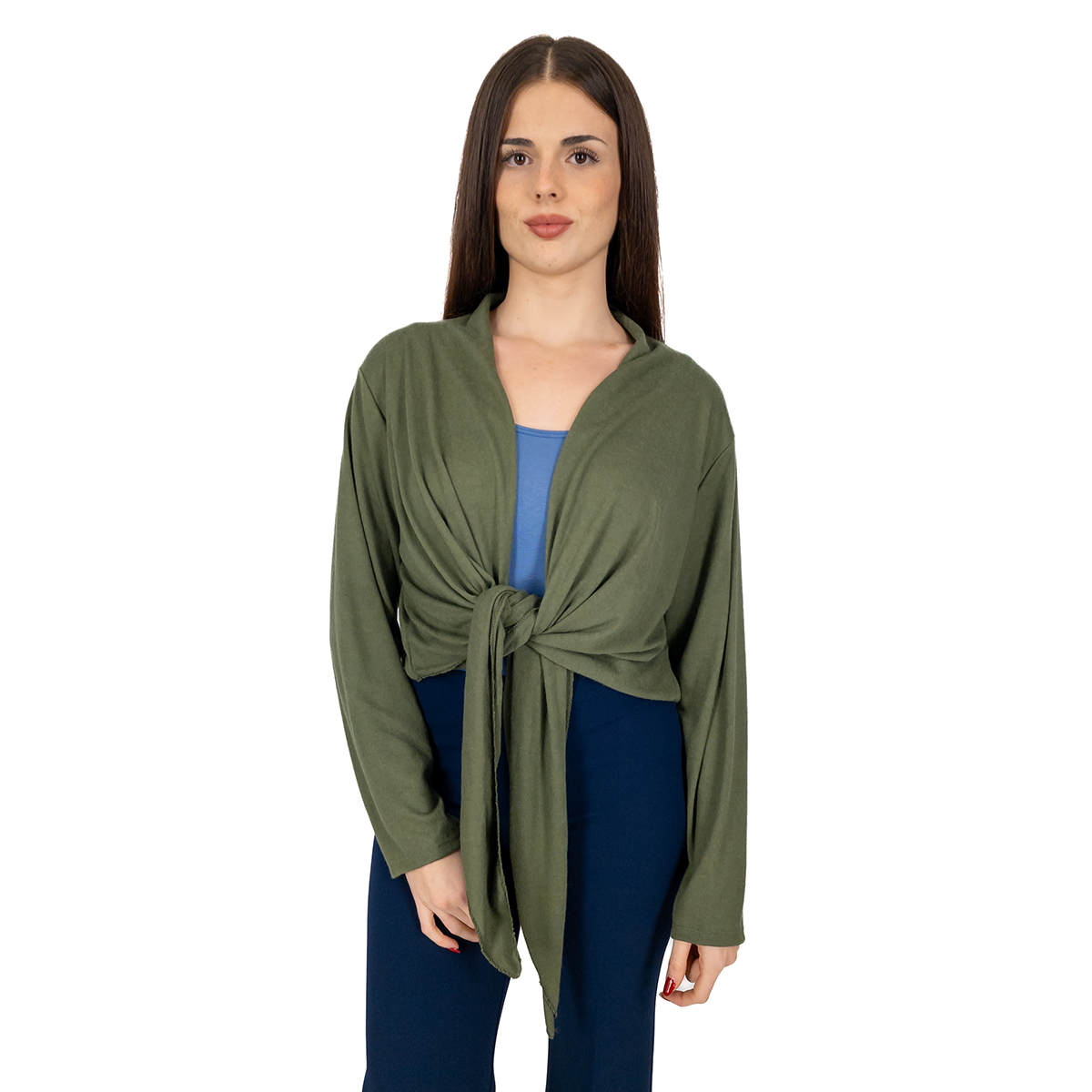 STRABELLO Cardigan in Lana Morbida Donna Curvy Maniche Lunghe Senza Bottoni