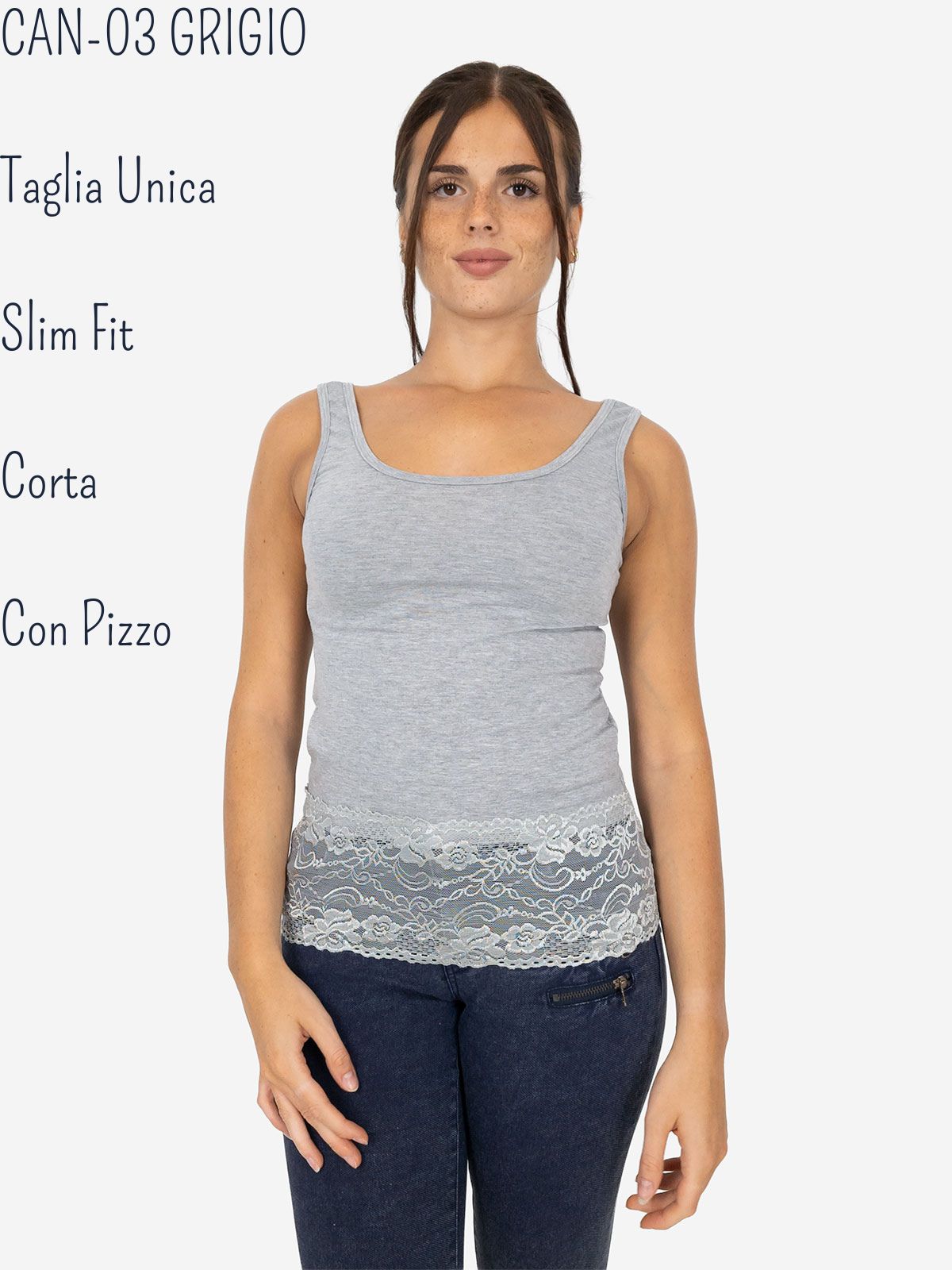 Canotta Donna Slim Fit con Pizzo in Fondo – Modello Corto Elasticizzato