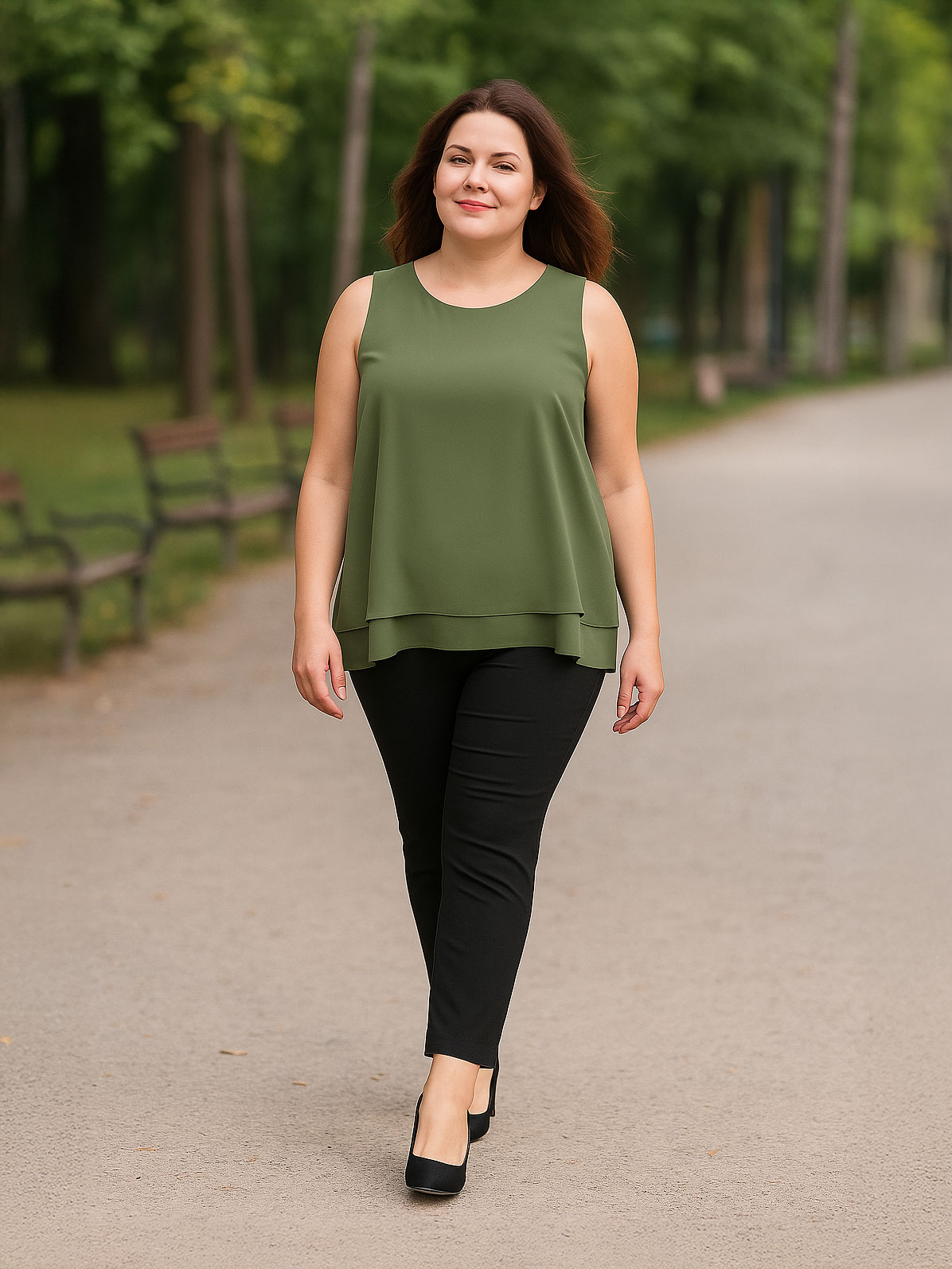Sleeveless Curvy Blouse in Georgette – Sizes 48–52