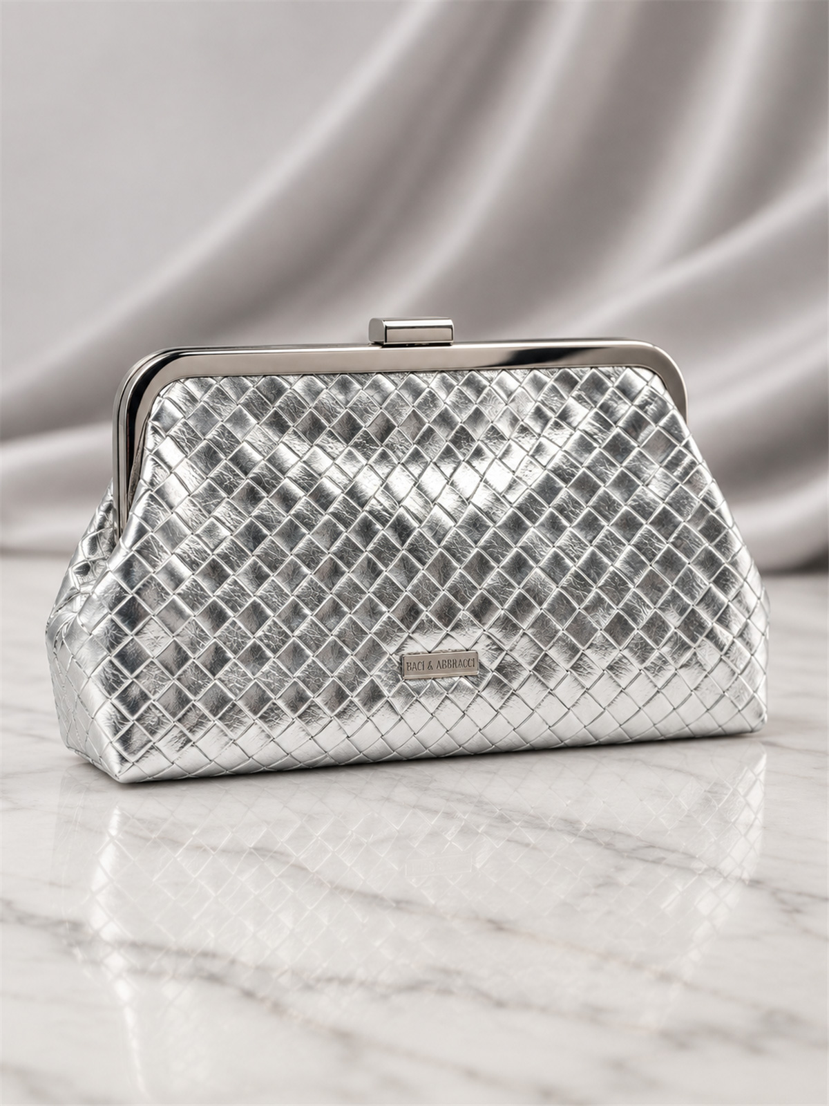 Pochette Argento Elegante da Cerimonia con Doppia Catenella
