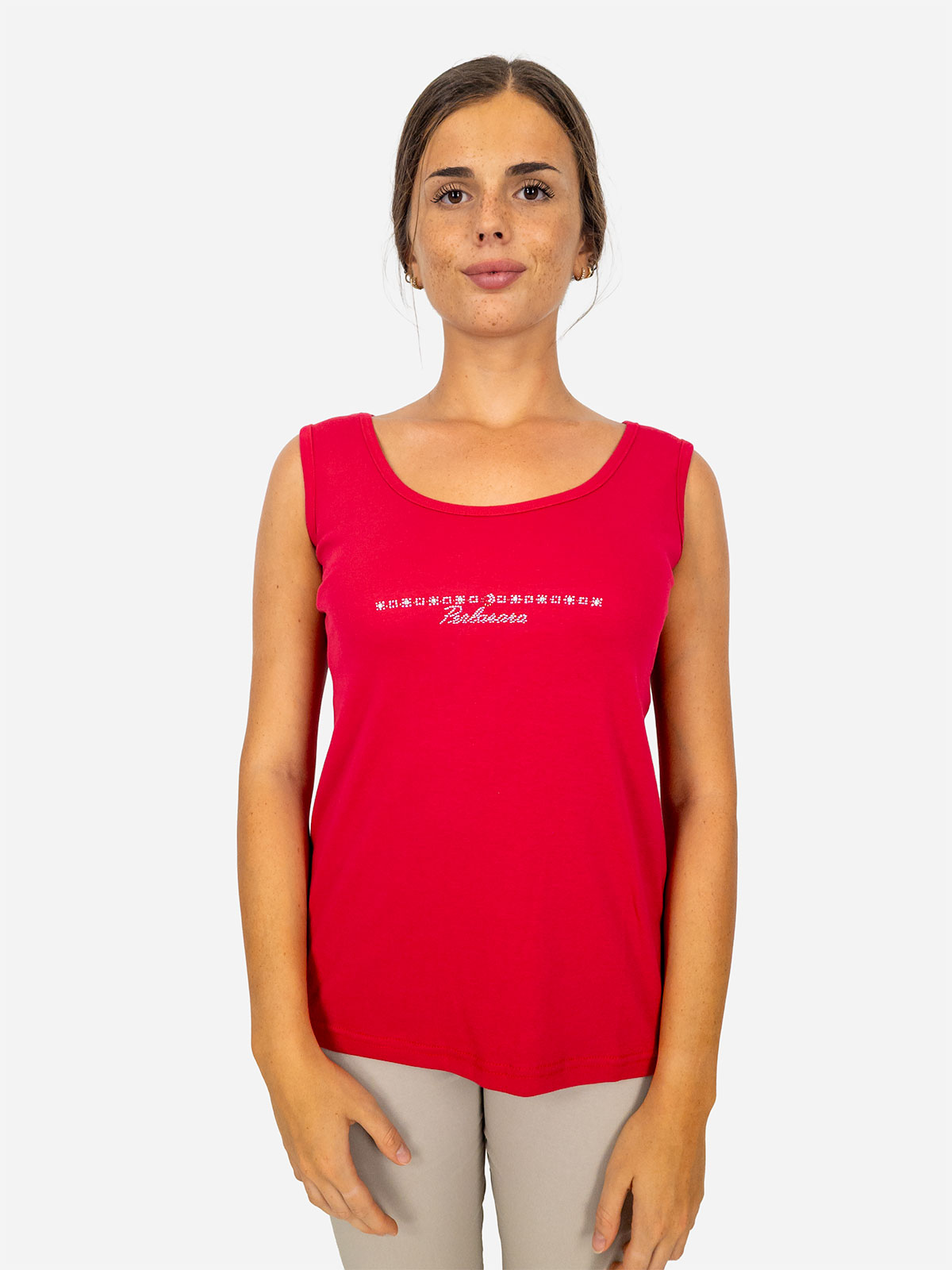 Canotta Termica Donna In Cotone Con Felpa Interna – Girocollo Senza Maniche – Rosso – Taglia L (120-145 Lb)