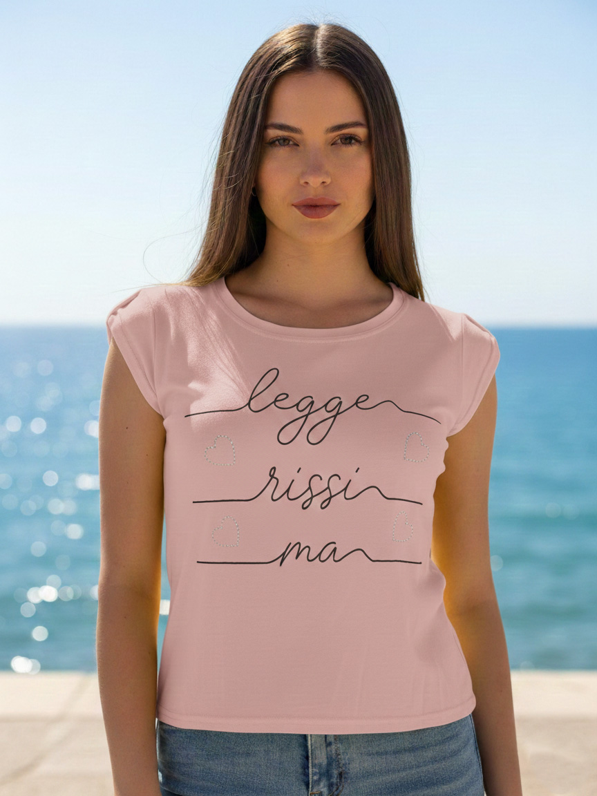 Maglietta Donna Maniche Corte Scollo A V Con Bottone: Morbida E Casual In Rosa - Taglia S - 2