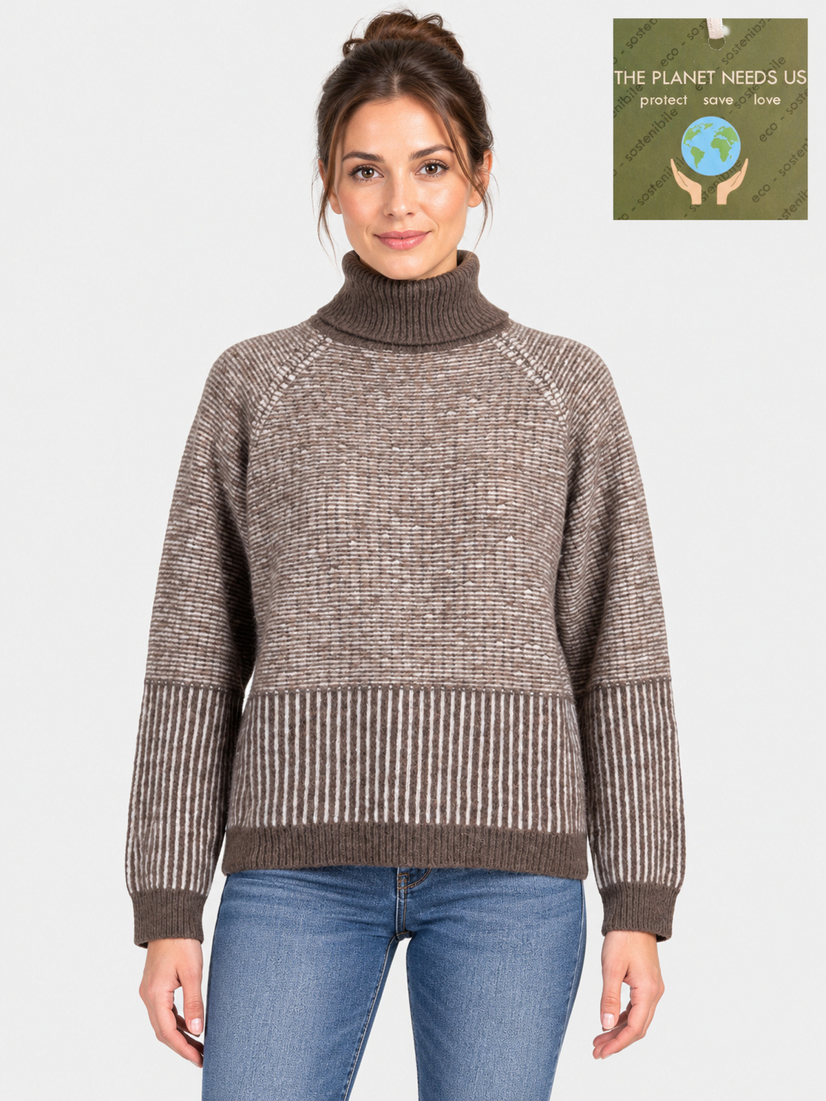 Pullover dolcevita con lavorazione jacquard mélange