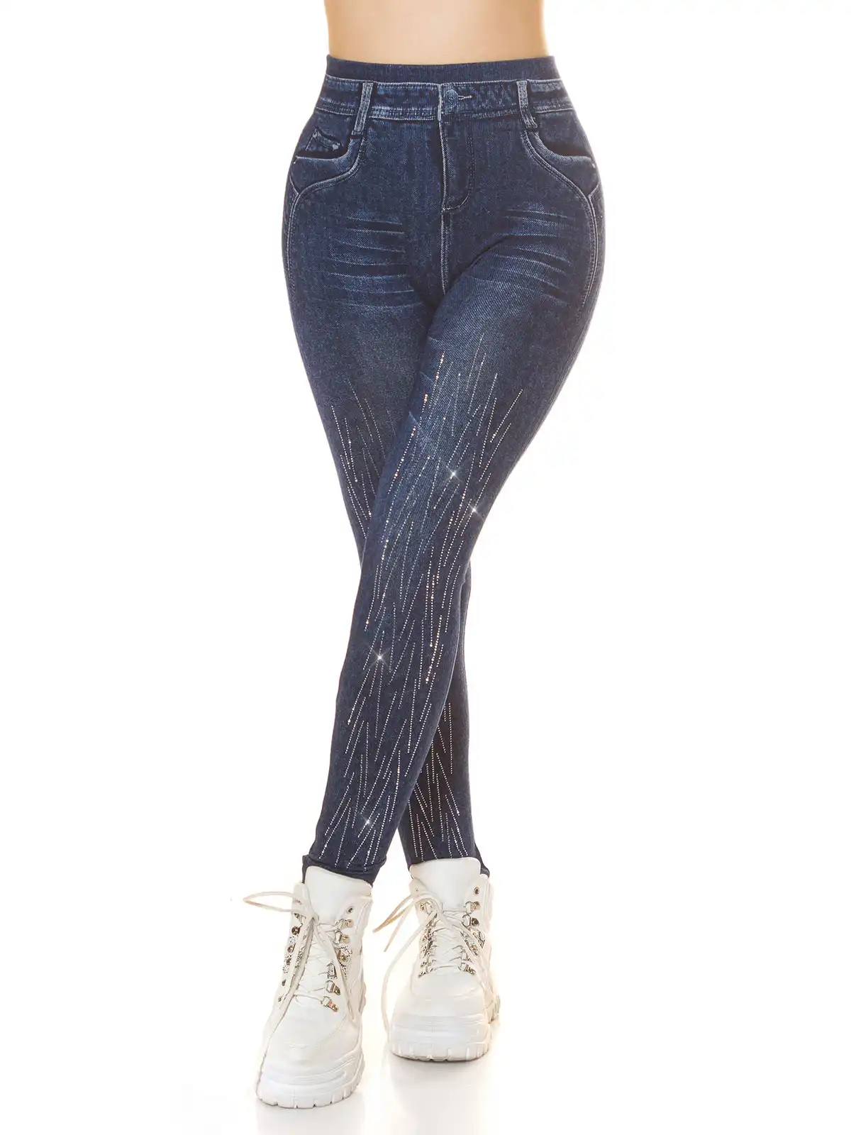 Jeggings a vita alta con glitter Soraya