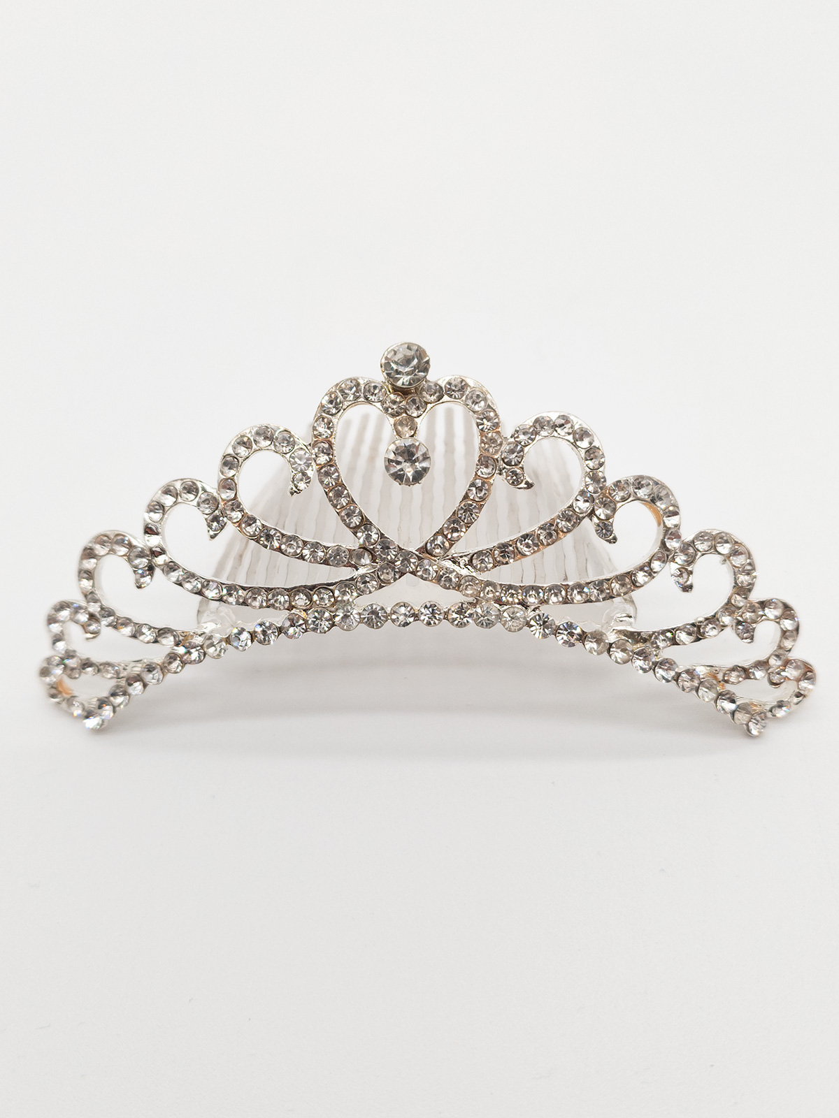 Silver Tiara Crown with Rhinestones and Comb a99025-1004