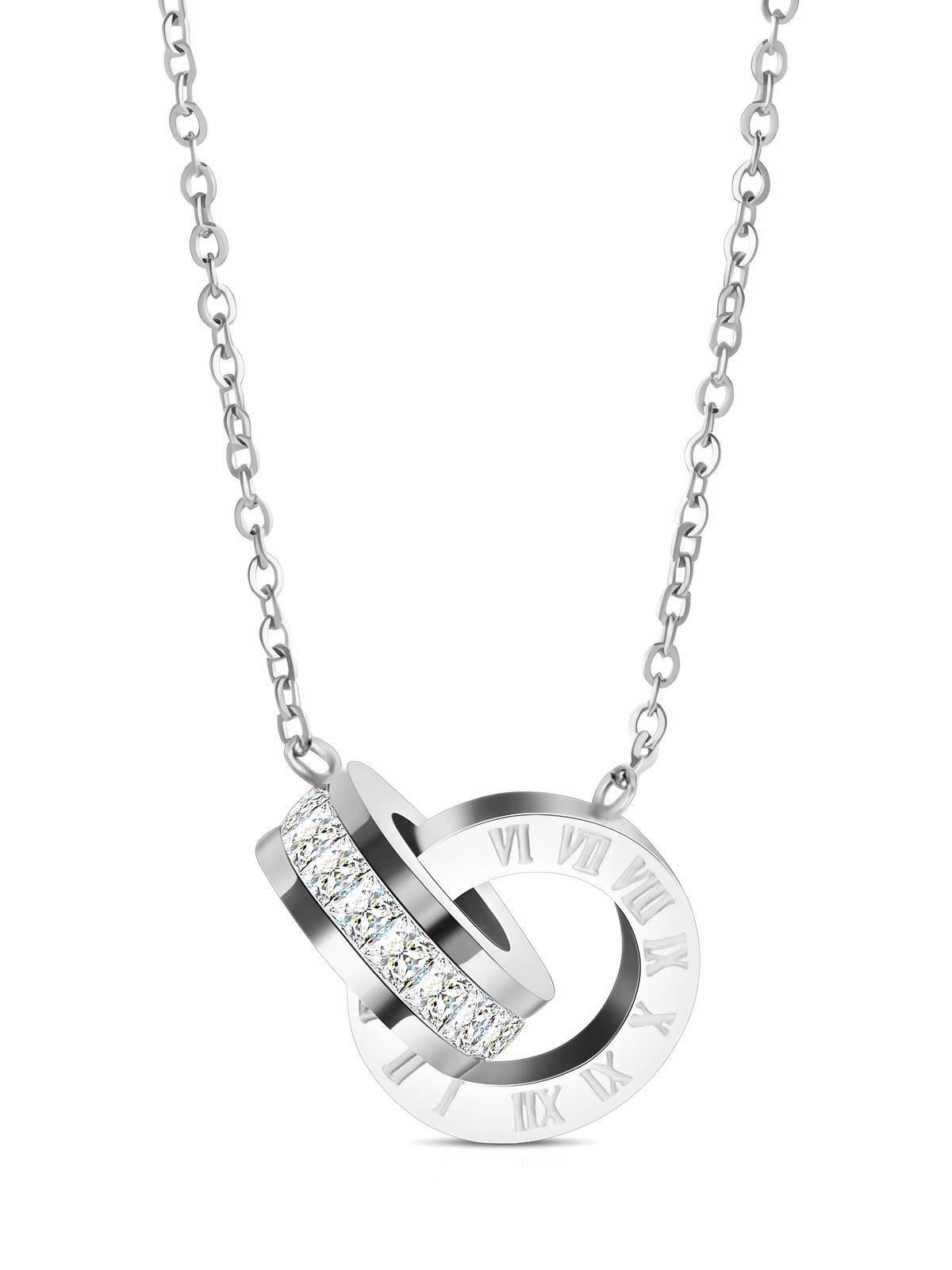Collana Duo Eternity con Zirconi e Numeri Romani in Acciaio Inossidabile