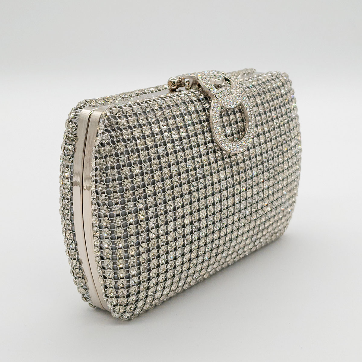 Pochette Donna Con Strass Scintillanti - Borsetta Da Sera Argento Per Feste E Matrimoni