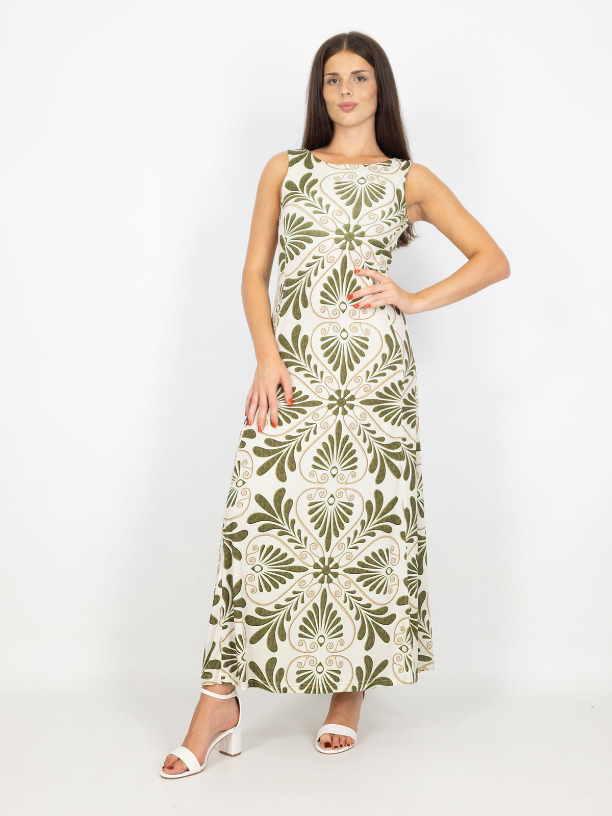 Vestito Lungo Donna Da Giorno A Fantasia Casual Elasticizzato