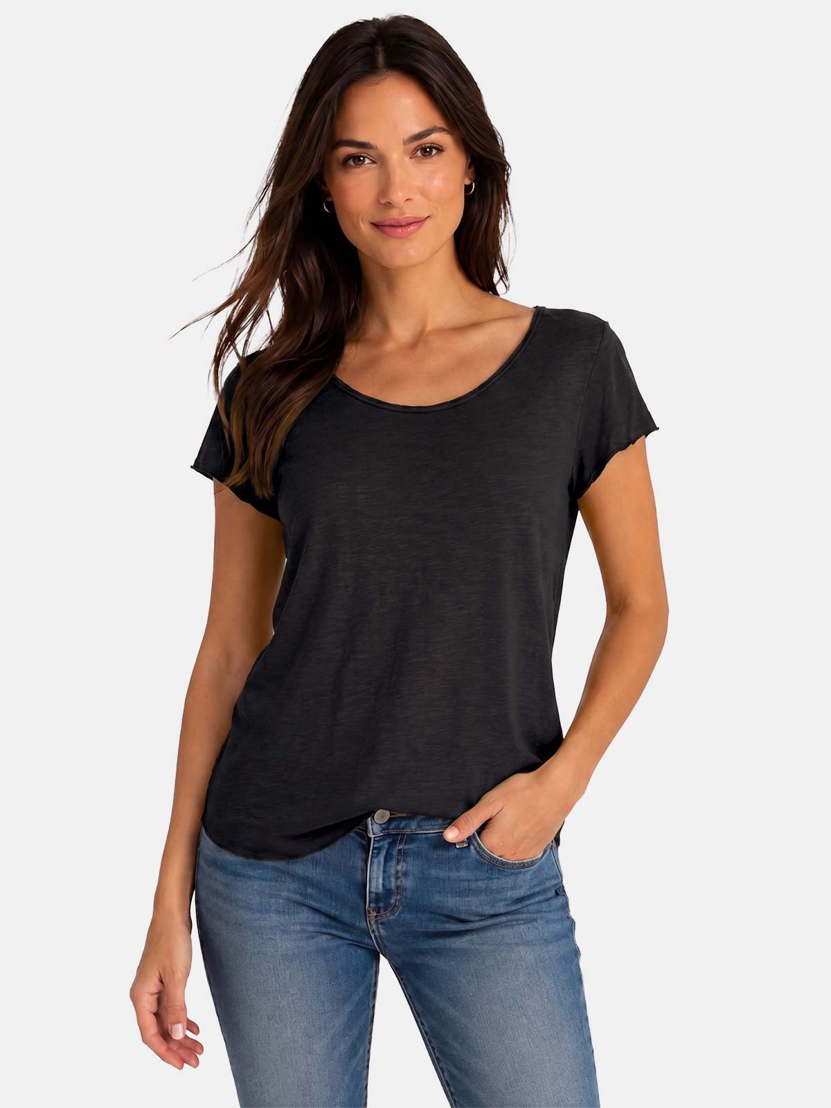 T-shirt Basica Donna in Cotone a Taglio Vivo