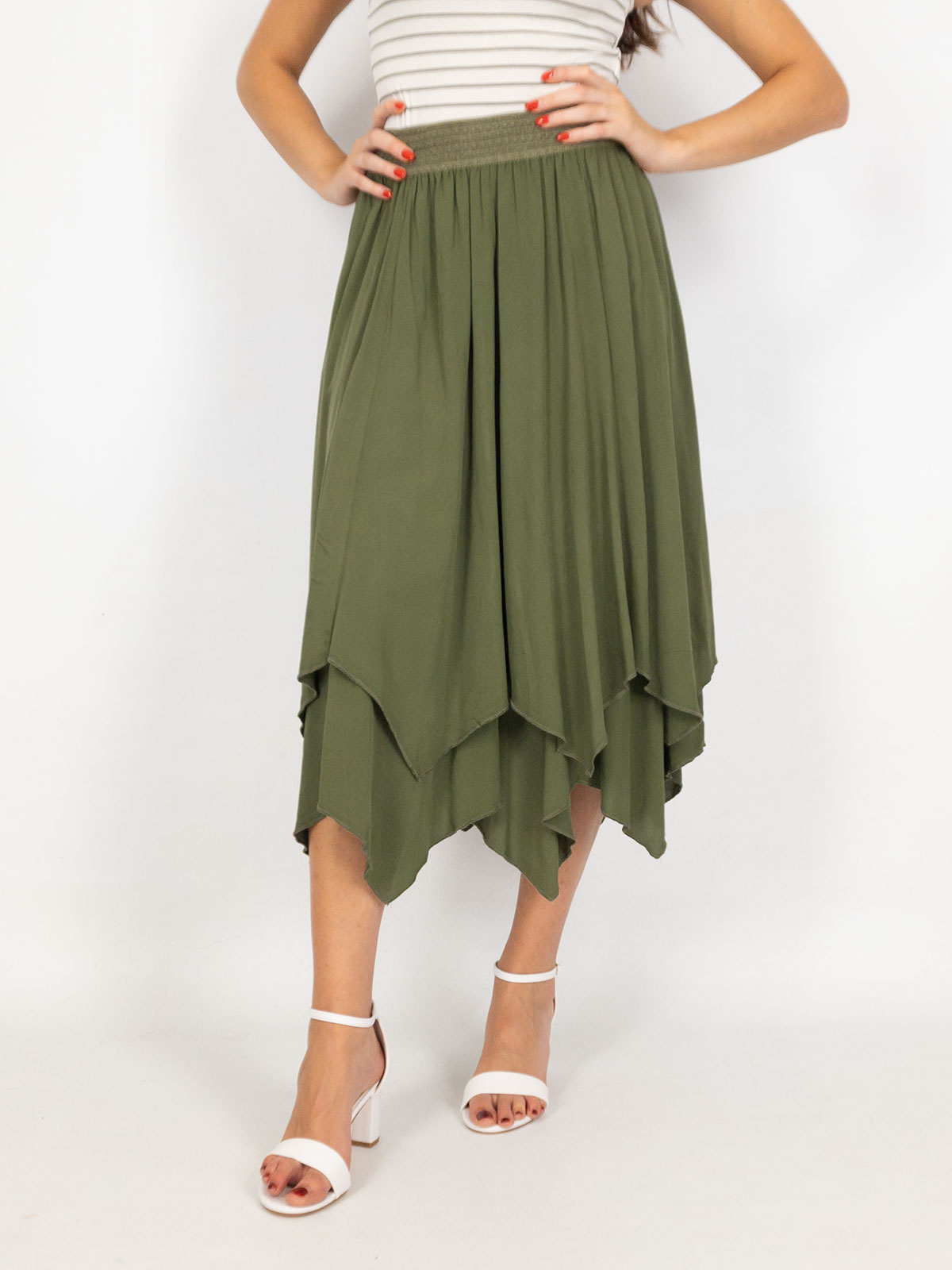 Bucle Gonna Midi Estiva In Viscosa Asimmetrica Con Elastico In Vita