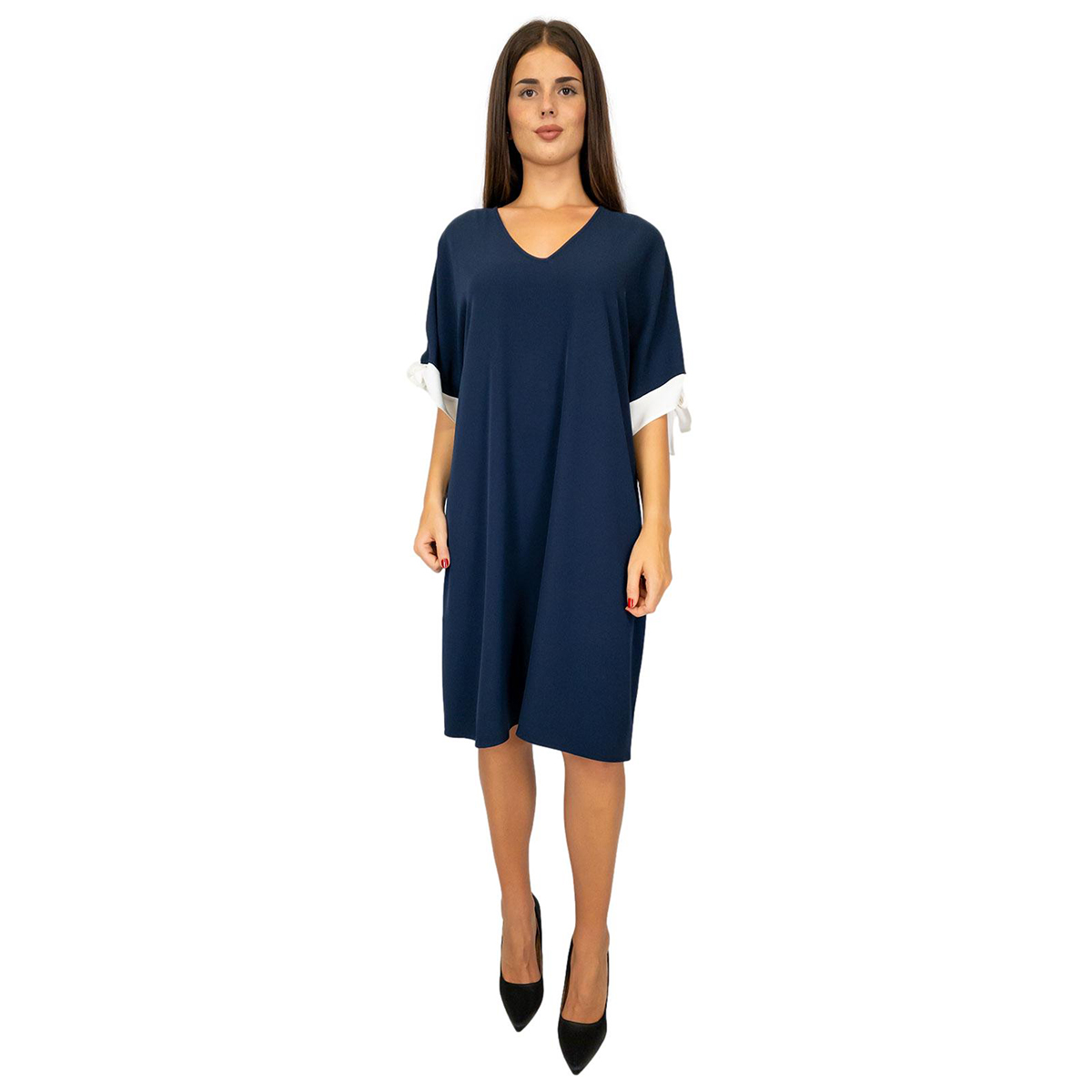 Vestito Elegante Curvy Abito a Tunica con Scollo a V e Maniche Corte