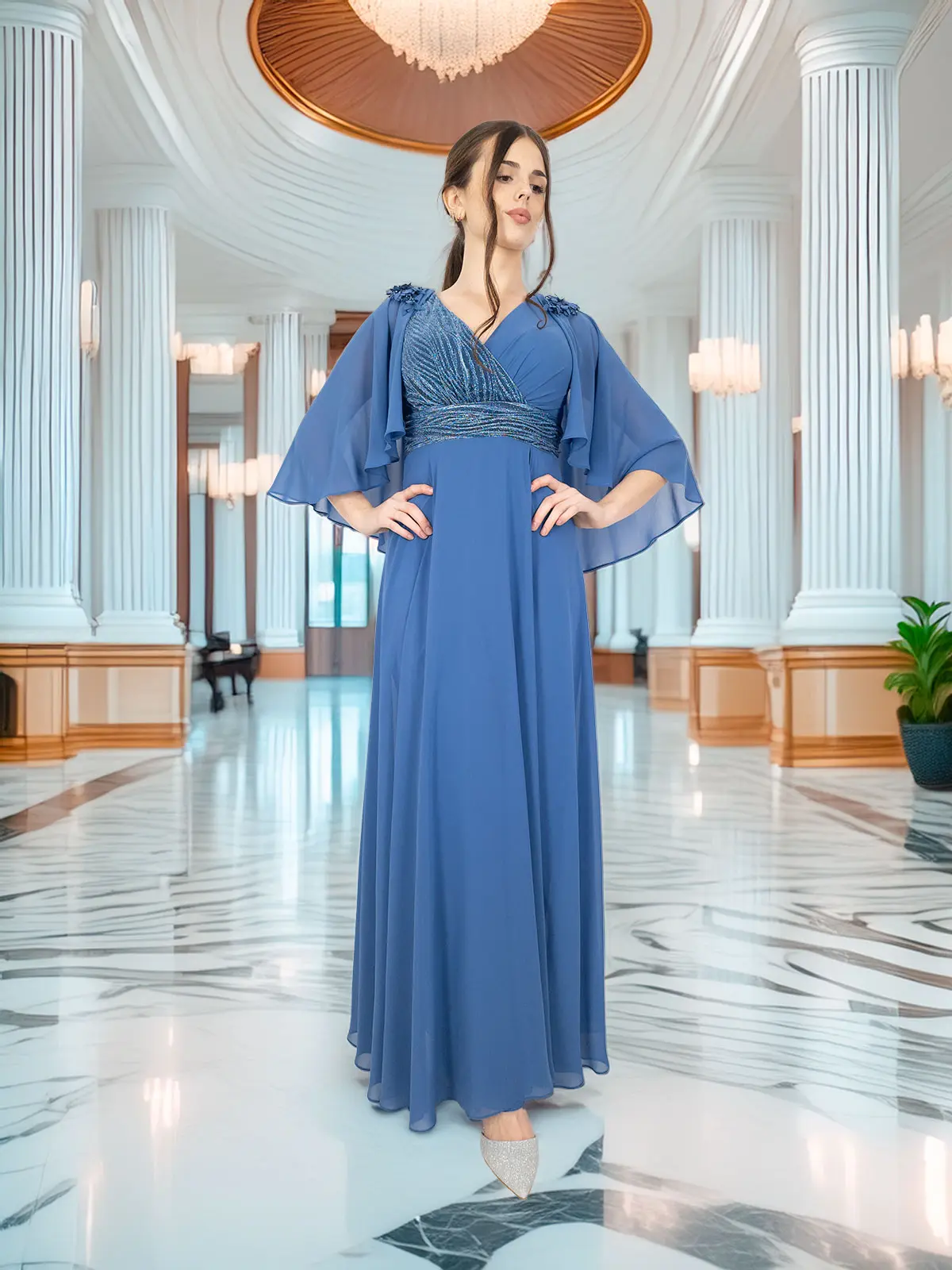 Tuta Elegante da Cerimonia con Maniche Aperte e Dettagli Brillanti