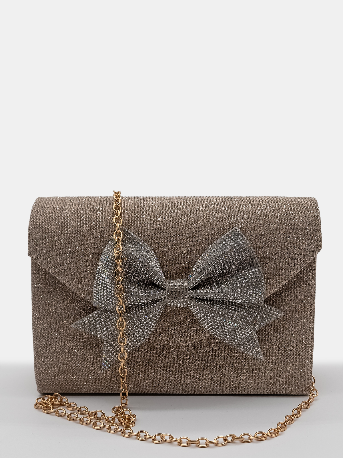Champagne Glitter Ceremony Clutch Bag with Rhinestone Bow HL3499-champagne