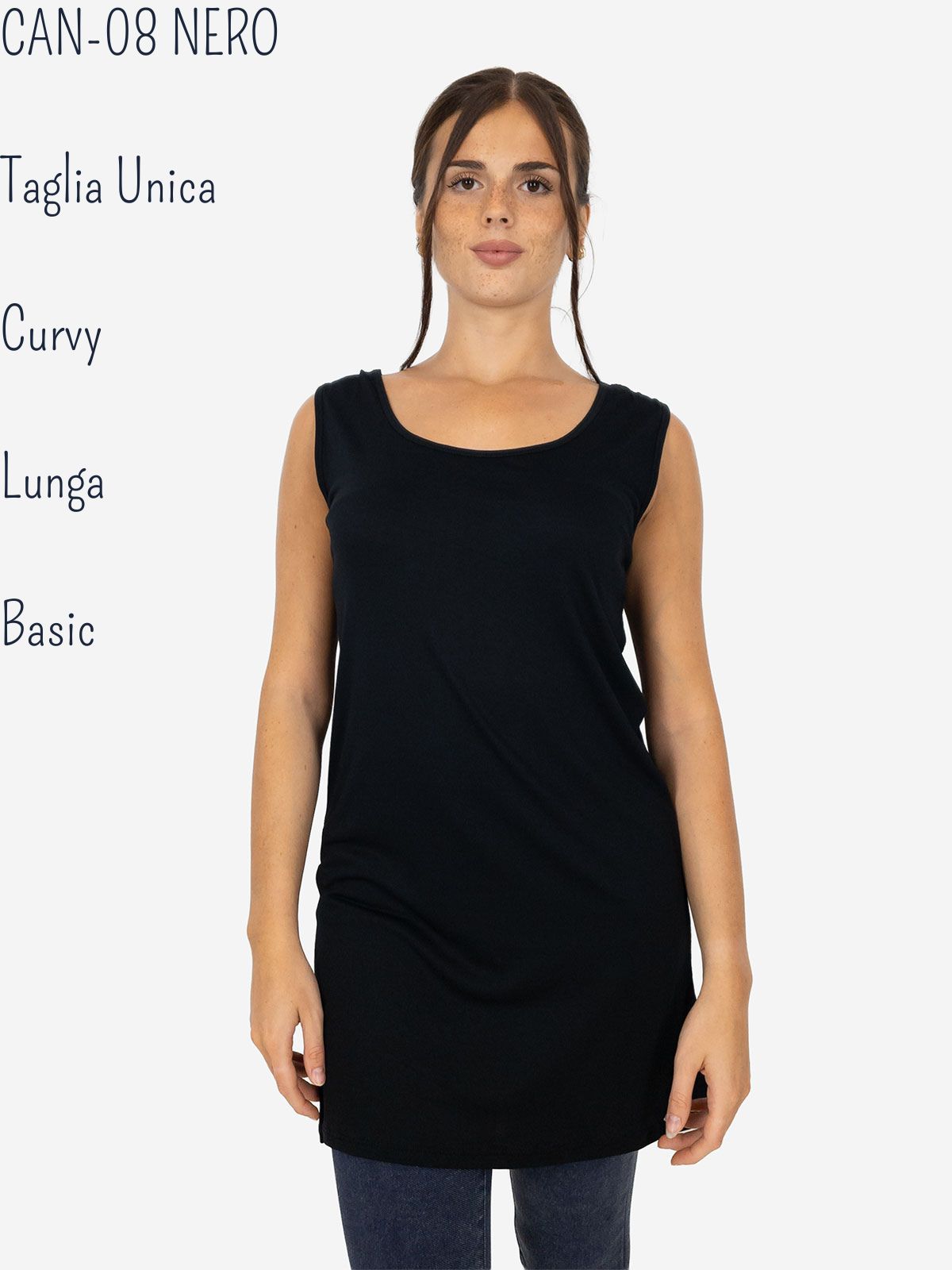 Women's long curvy basic tank top in stretch viscose – One size