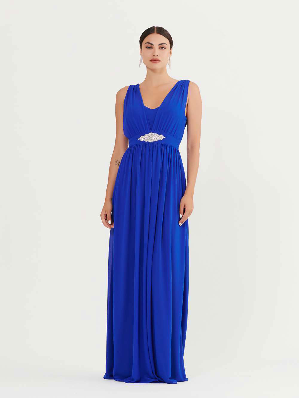 Abito Lungo Cerimonia Donna Stile Impero con Strass