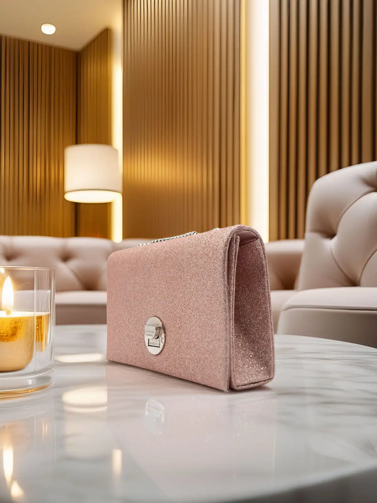 MICHELLE MOON Pochette Nude Glitterata con Tracolla in Catena HD1283-NUDE