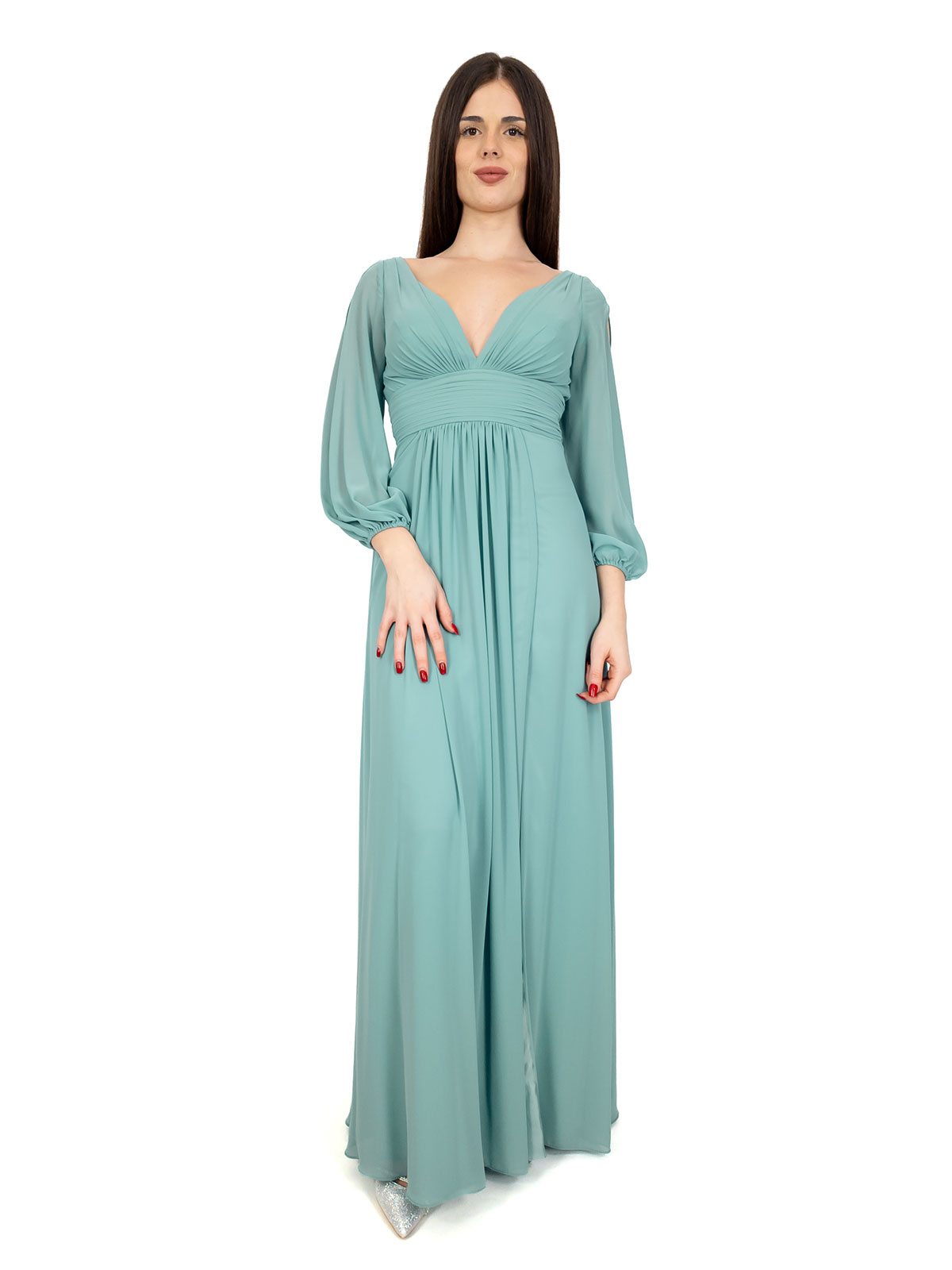 Bianca Brandi Abito Lungo Cerimonia Elegante Stile Impero Per Damigella Con Spacco