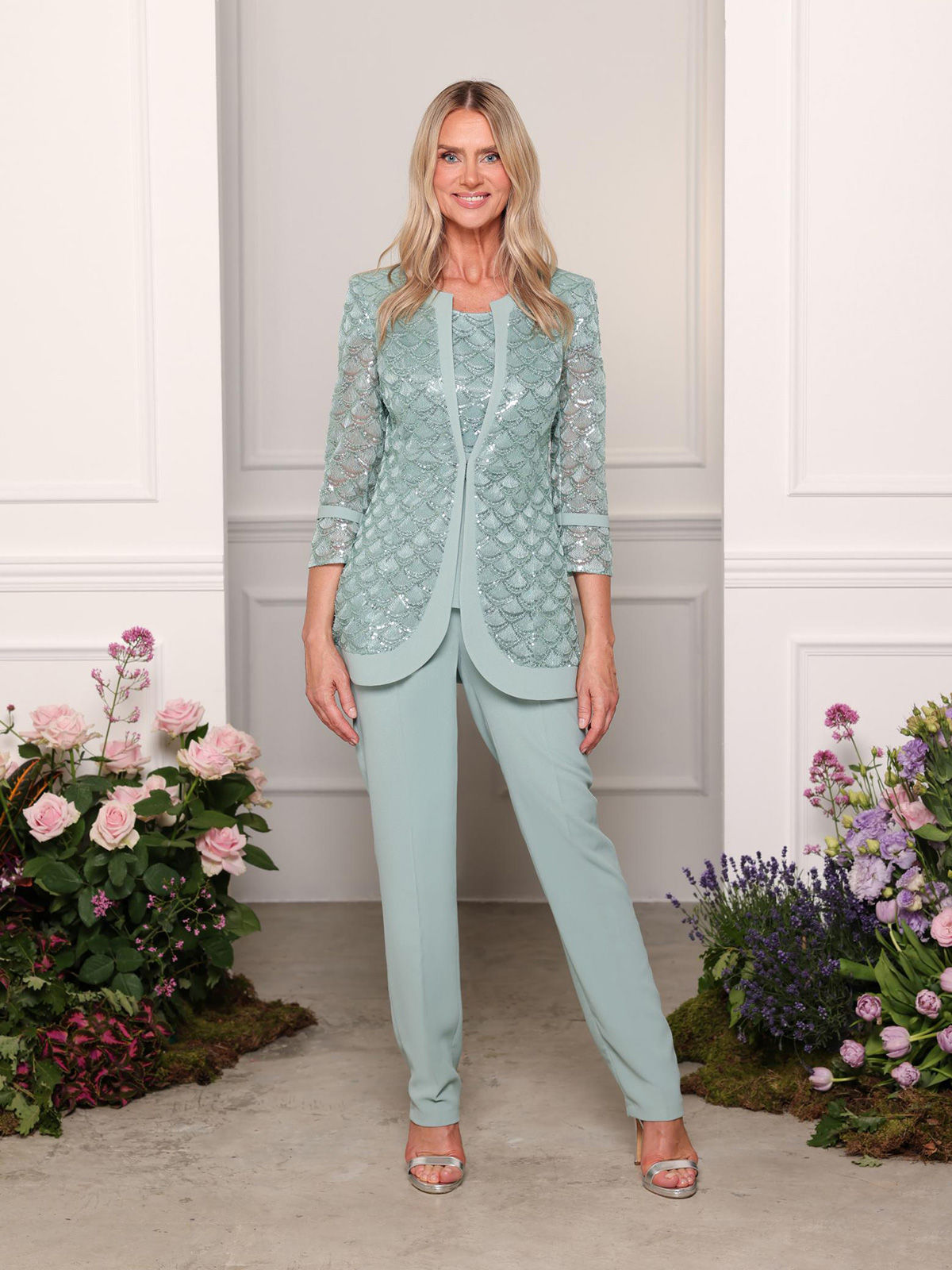 Completo pantalone da cerimonia tre pezzi per mamma della sposa