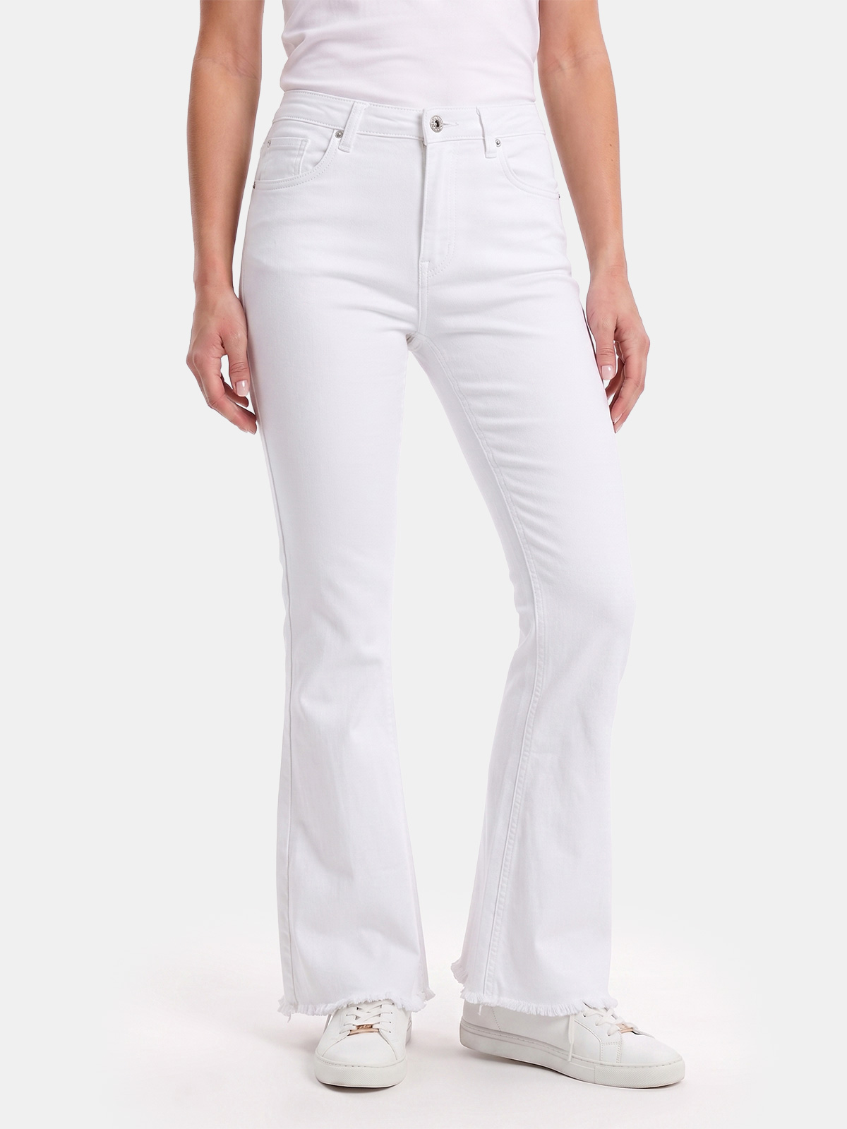 Women's Stretch Crop Flare Jeans with Asymmetric Hem 3D-6826