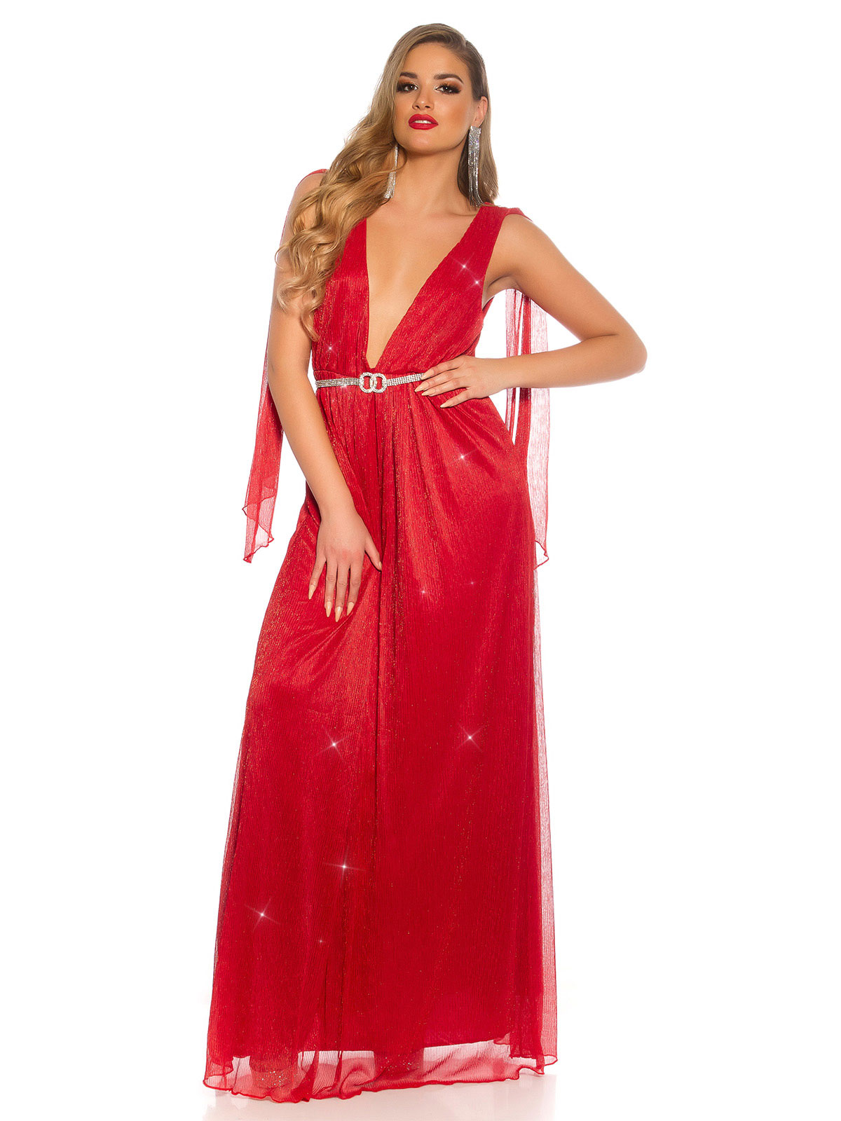 Abito lungo glitterato con scollatura profonda