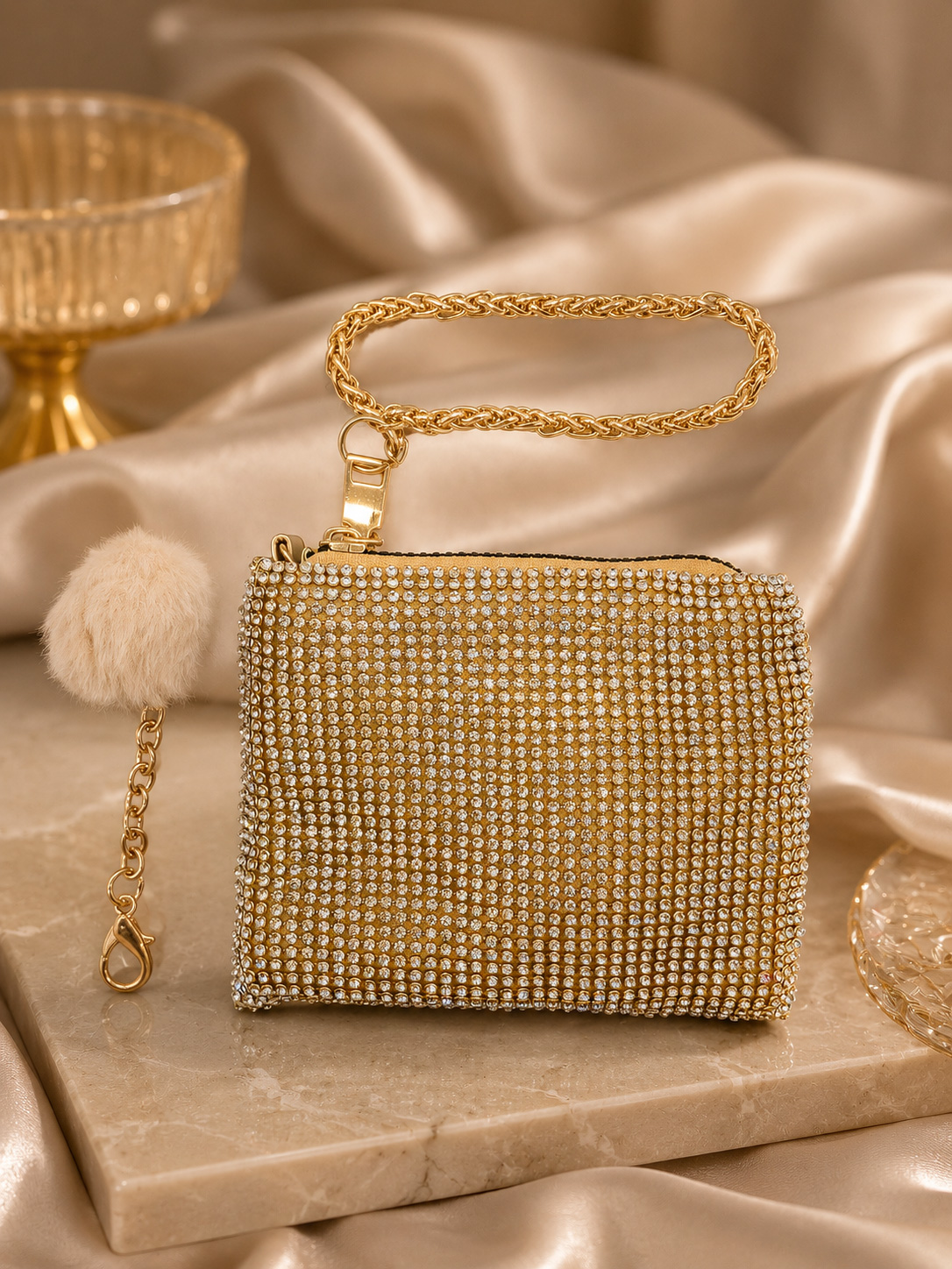 Mini Pochette Oro con Strass Porta Monete e Documenti V6064-oro