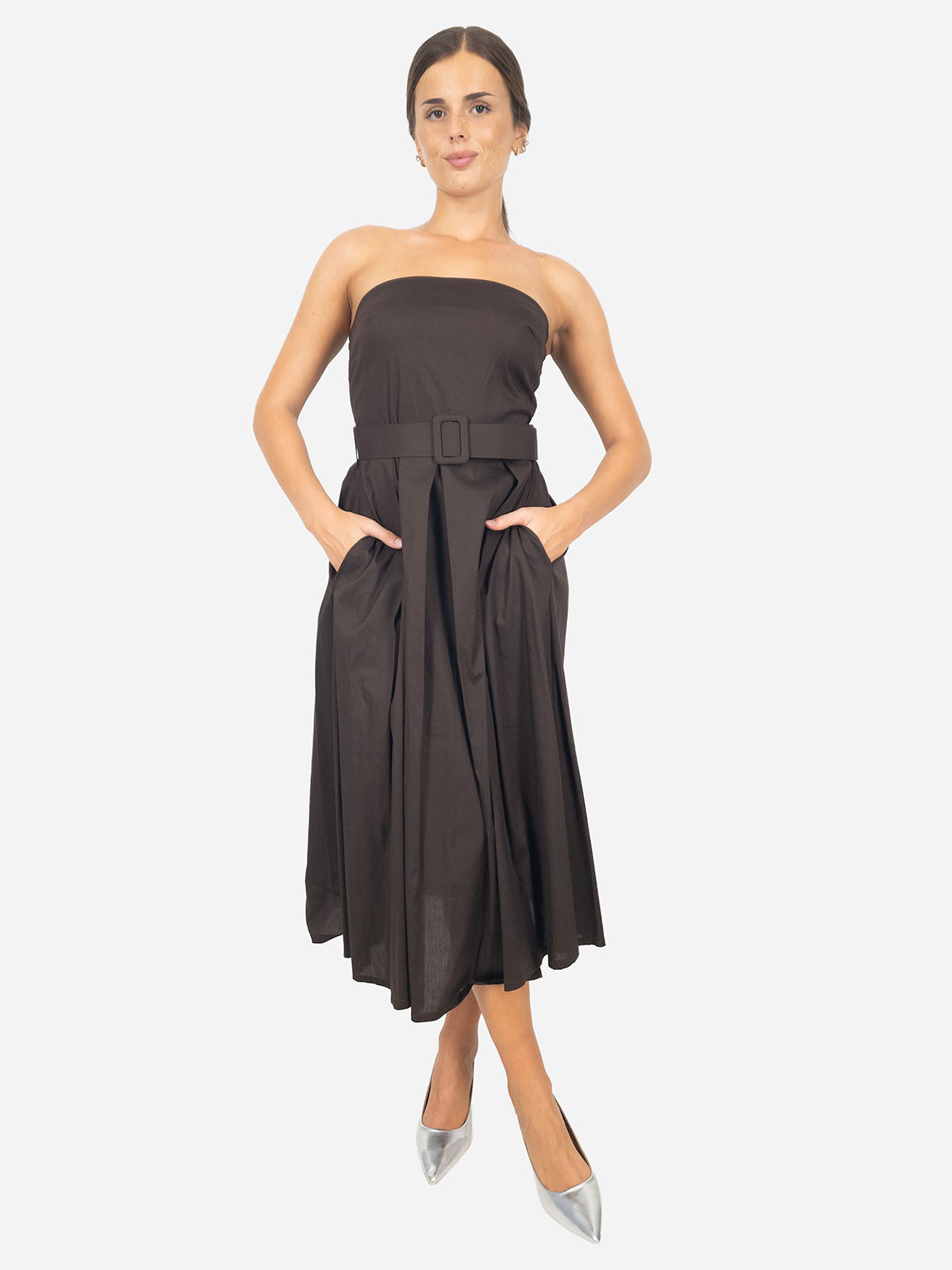 Women's cotton summer dress with belt – Strapless
