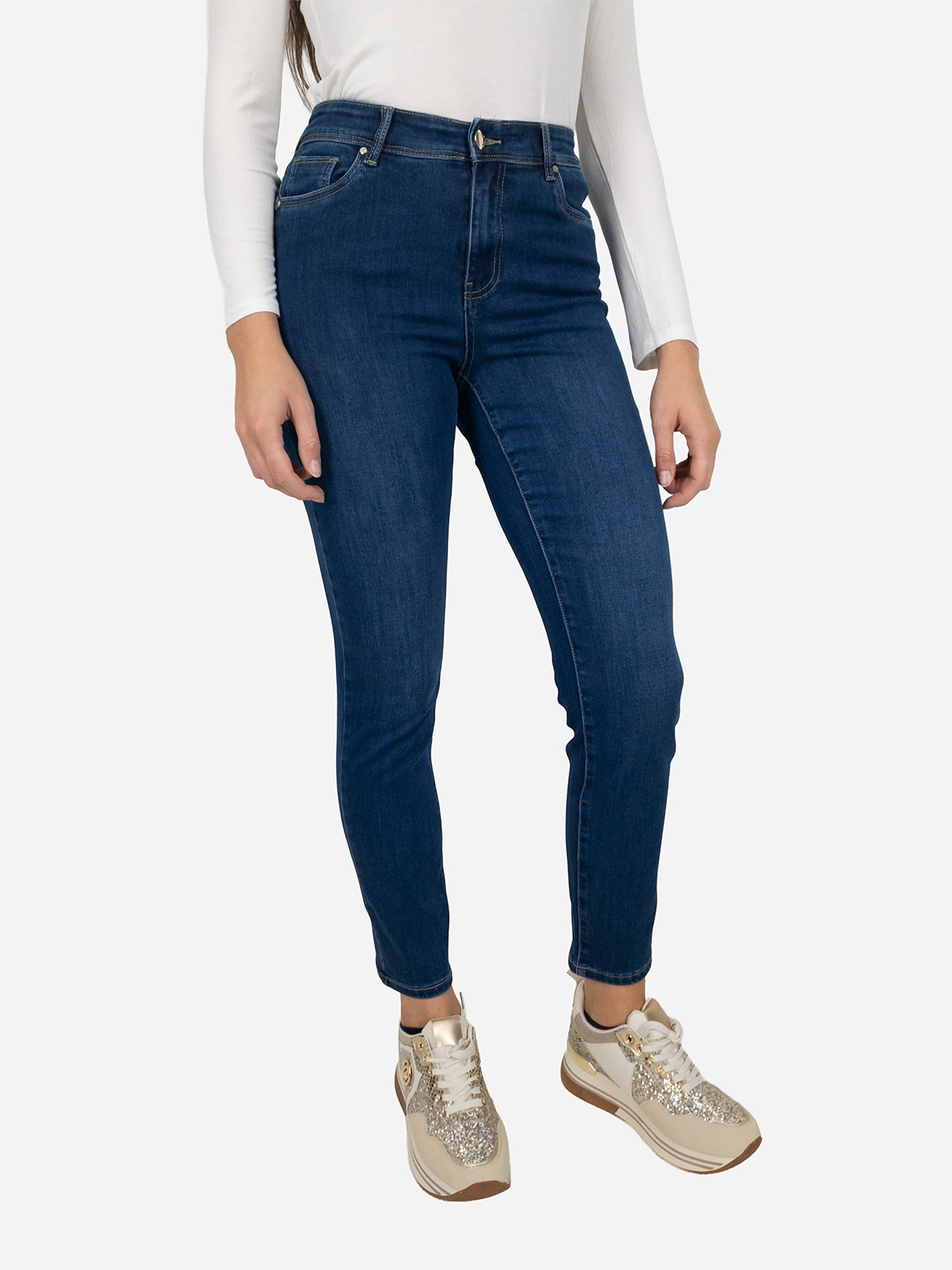 Jeans dritti capri a vita alta blu denim Emanuela Costa
