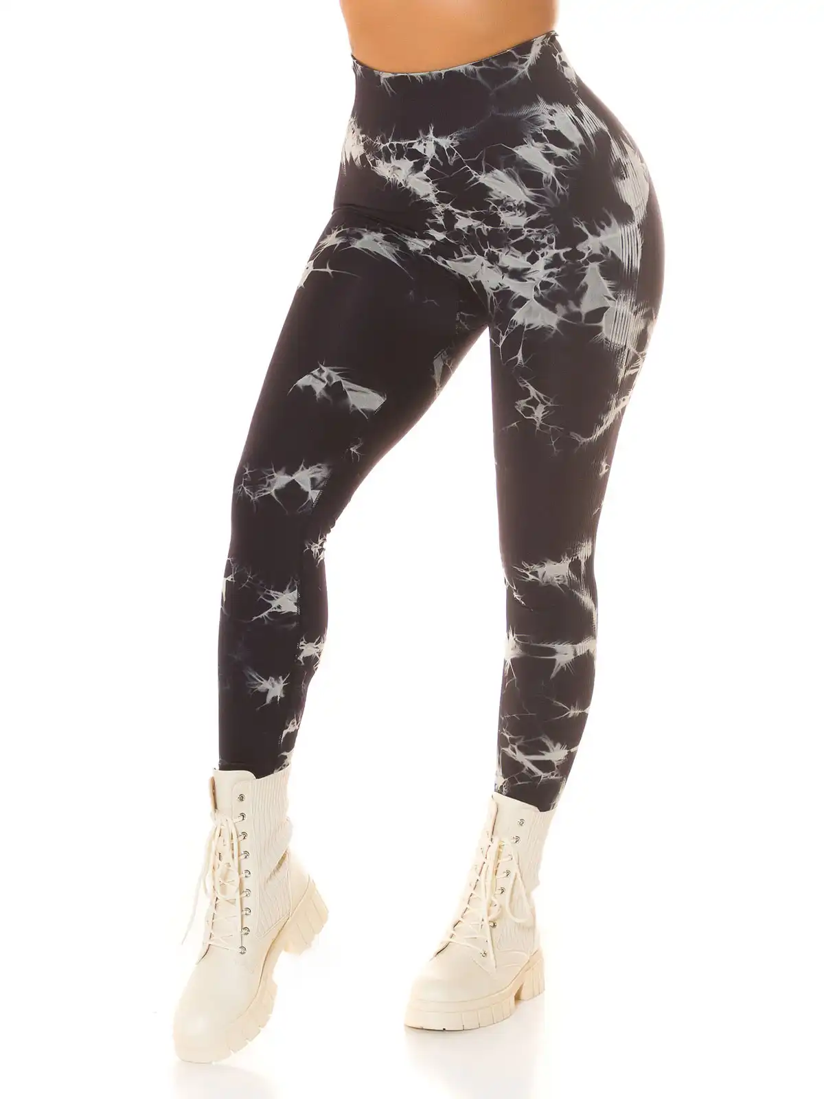 Leggings Sexy in Batik a Vita Alta con Cucitura Arricciata