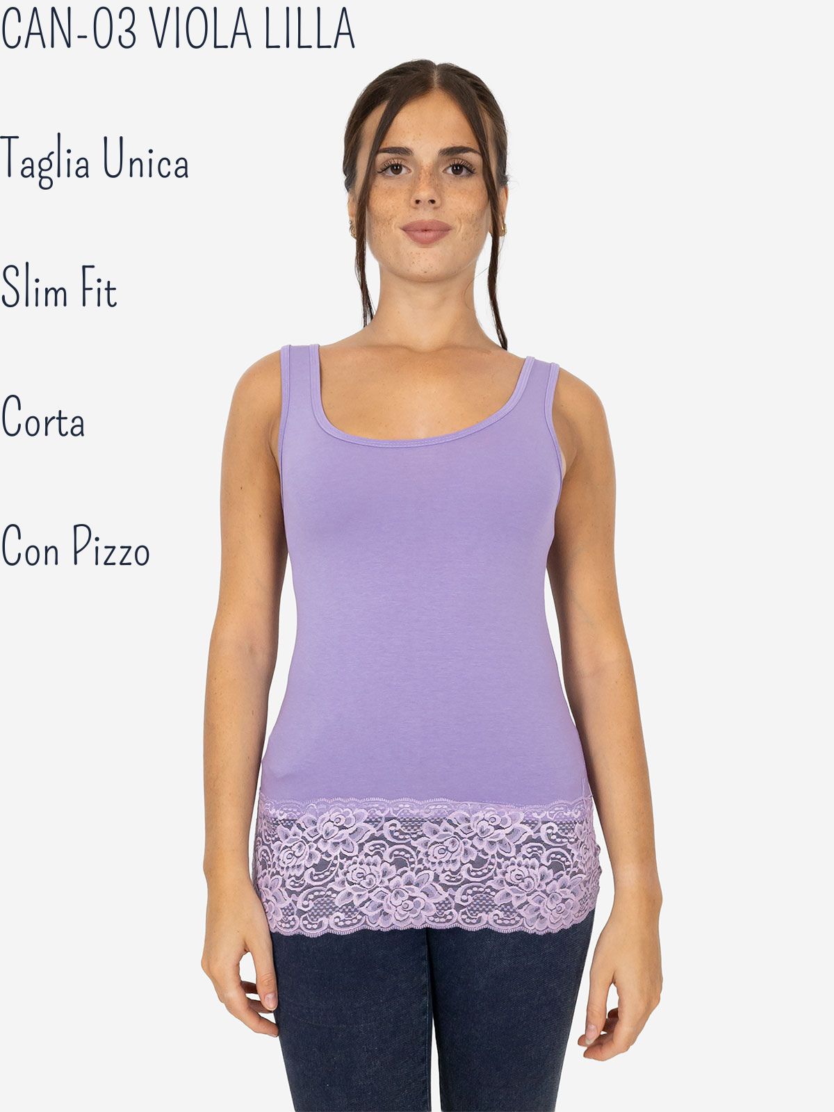 Canotta Donna Slim Fit con Pizzo in Fondo – Modello Corto Elasticizzato