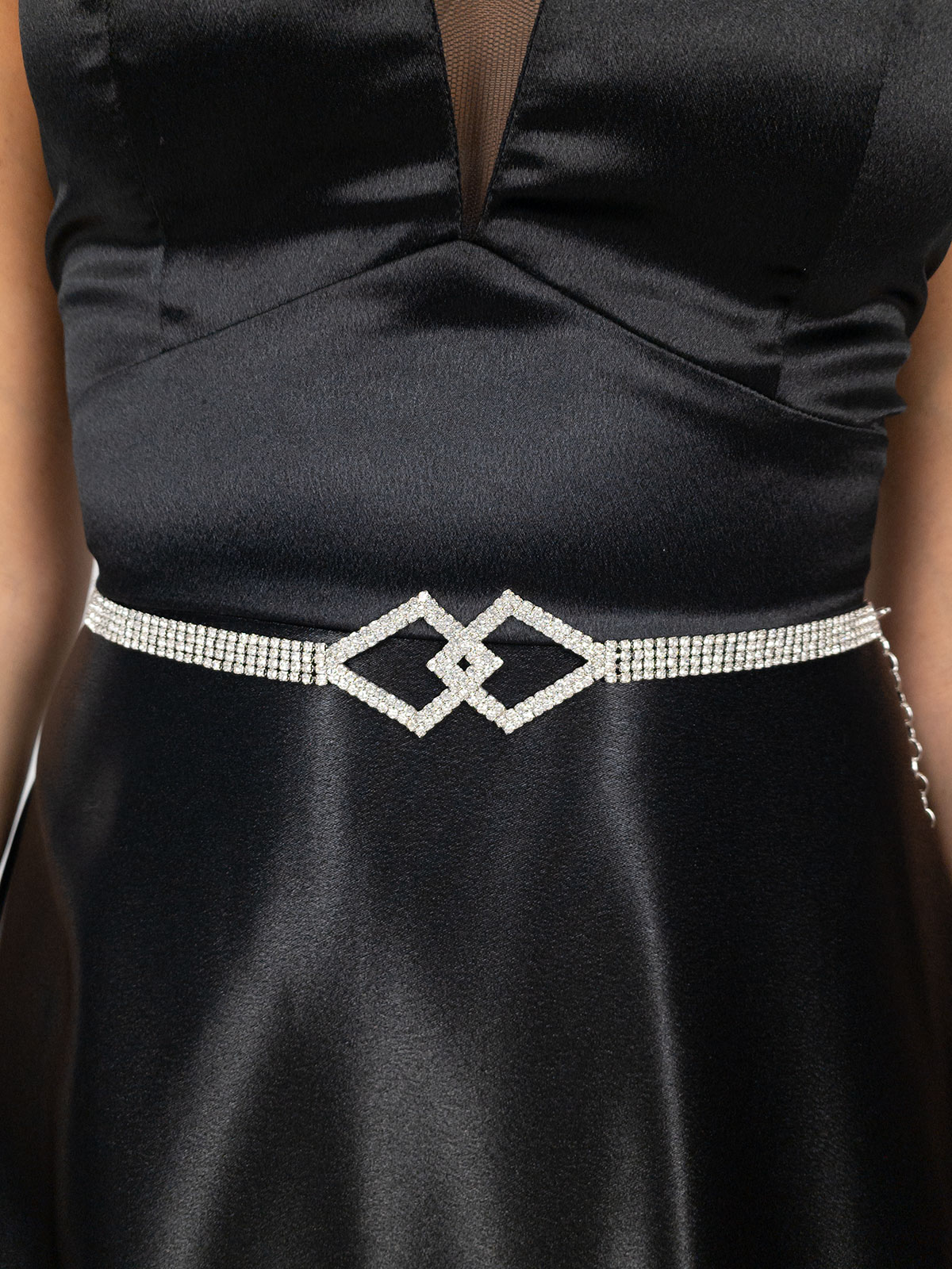 Cintura Gioiello Elegante con Strass Rombi e Catenella Regolabile