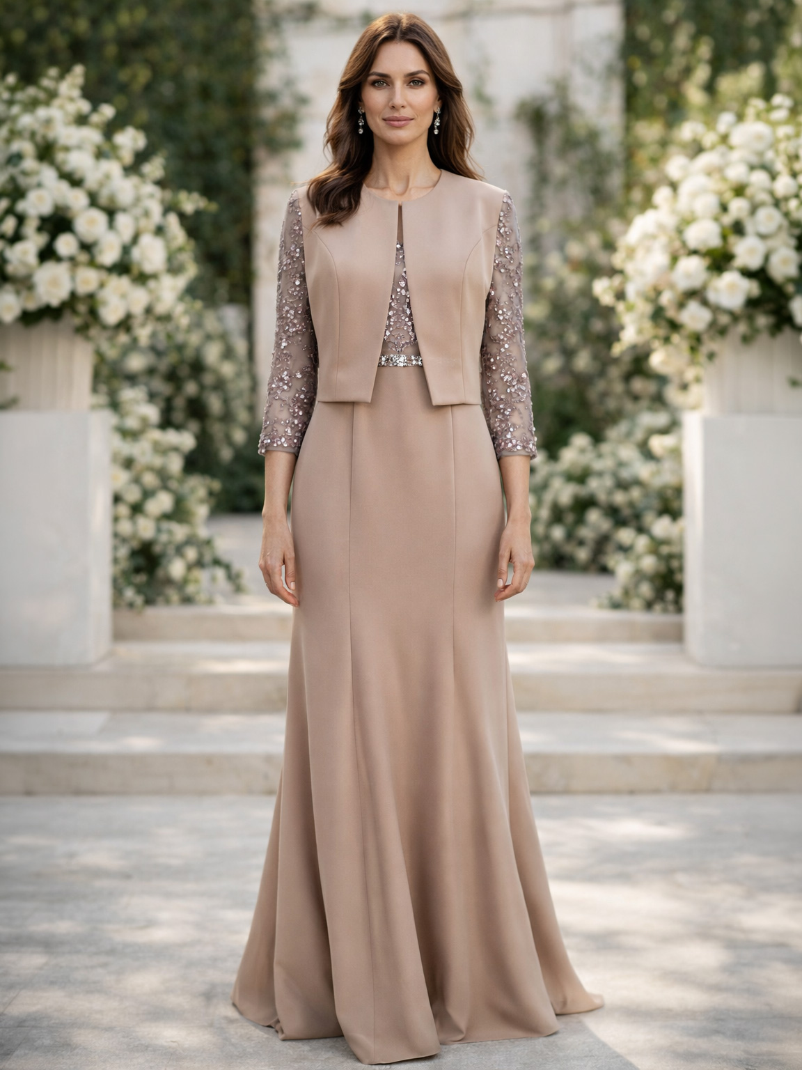 Abito Lungo a Sirena con Giacca e Paillettes 35484